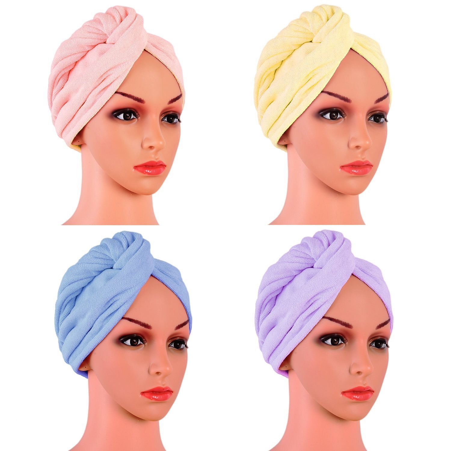 Si Tong 4 Pack Microfiber Hair Drying Towels, Fast Drying Hair Cap, Hair Wrap,Absorbent Twist Turban(Pink, yellow, blue, purple)