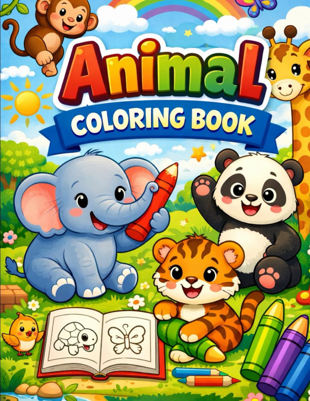My First Animal Coloring Book: Nice and Cute Farm, Jungle & Ocean Animals for Toddlers and Preschool Kids Ages 3–6