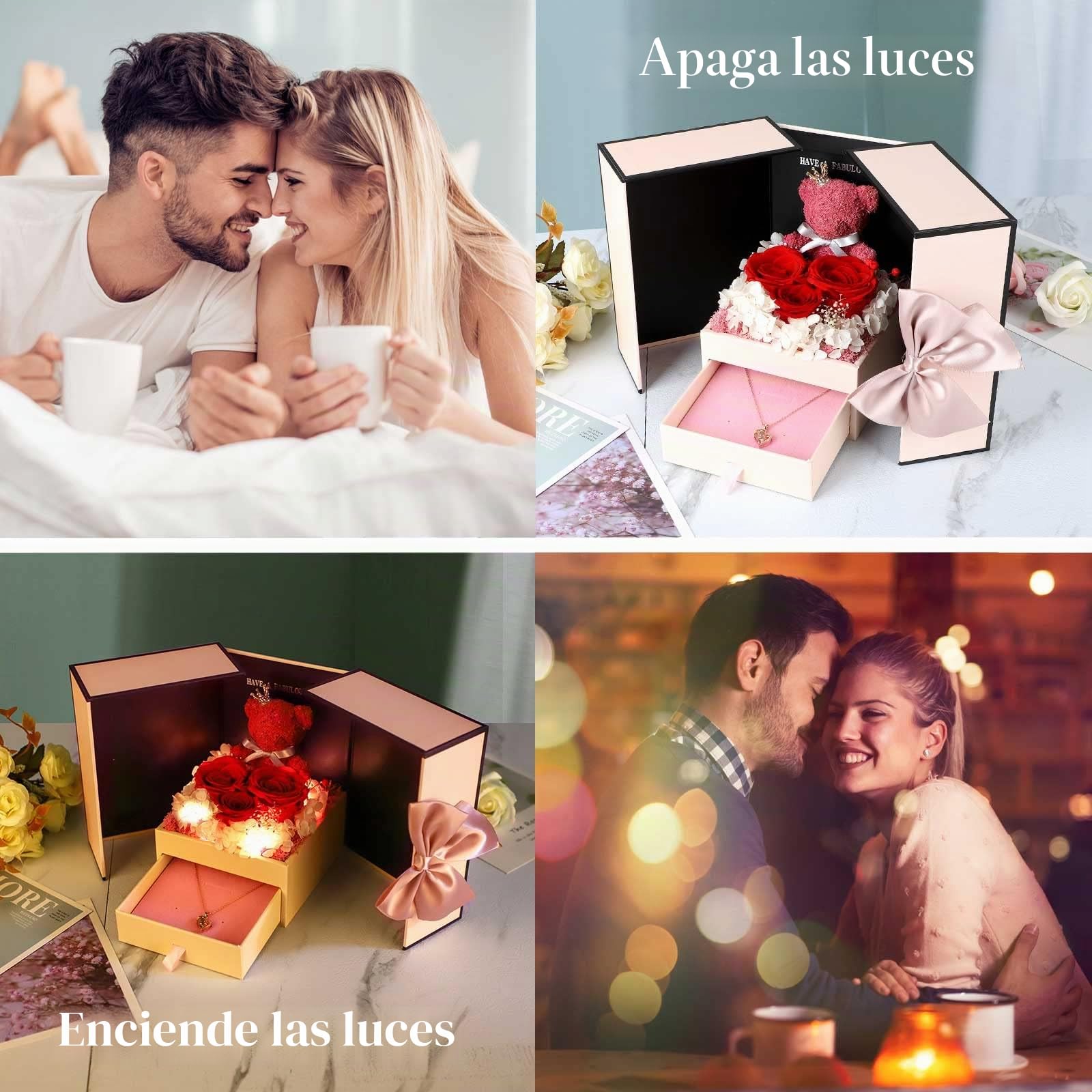 Cumpleaños Regalos para Mujer Mama, Regalos Originales para el Dia de la Madre, Collar de Rosa Eterna Preservada con Texto en Inglés I Love You en 100 Idiomas, Regalo Aniversario Boda Mujer Novia