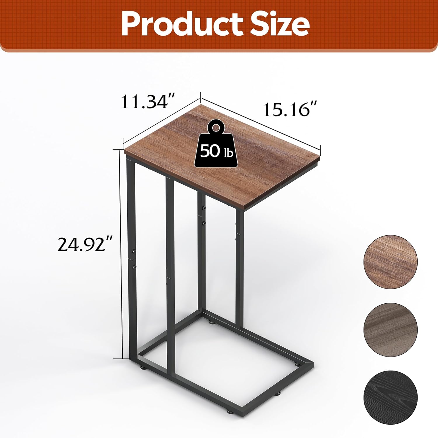 WLIVE C Shaped End Tables Set of 2, C Table Side Table for Couch, TV Trays Set of 2, Couch Side Tables That Slide Under, Small Side Table, C Table for Sofa, Living Room, Bedroom, Small Space, Brown