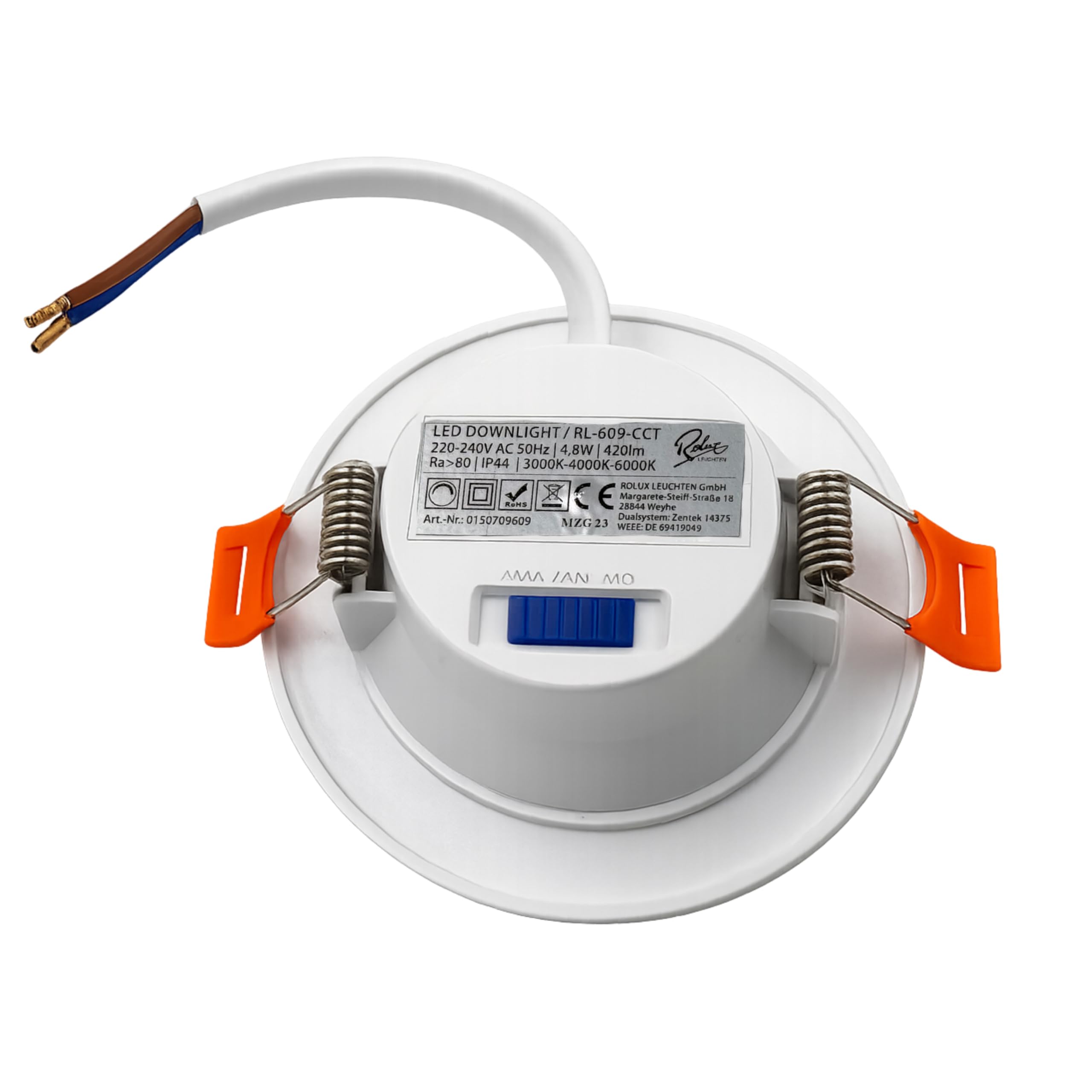 Rolux LED Einbaustrahler 230V IP44 dimmbar ultra flach – LED Spot 4,8W 420lm CCT 3000K/4000K/6000K – Deckeneinbauleuchte Ø65-80mm Deckenausschnitt (4er Set-satingold)