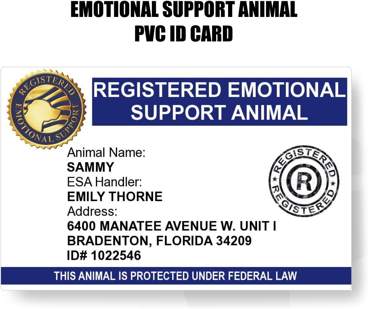 No Photo - Fast - Custom PVC Emotional Support Animal ID Card with Registration Mobile Device Digital ID Badge ESA Collar Tag Five ESA Informational Handout Cards