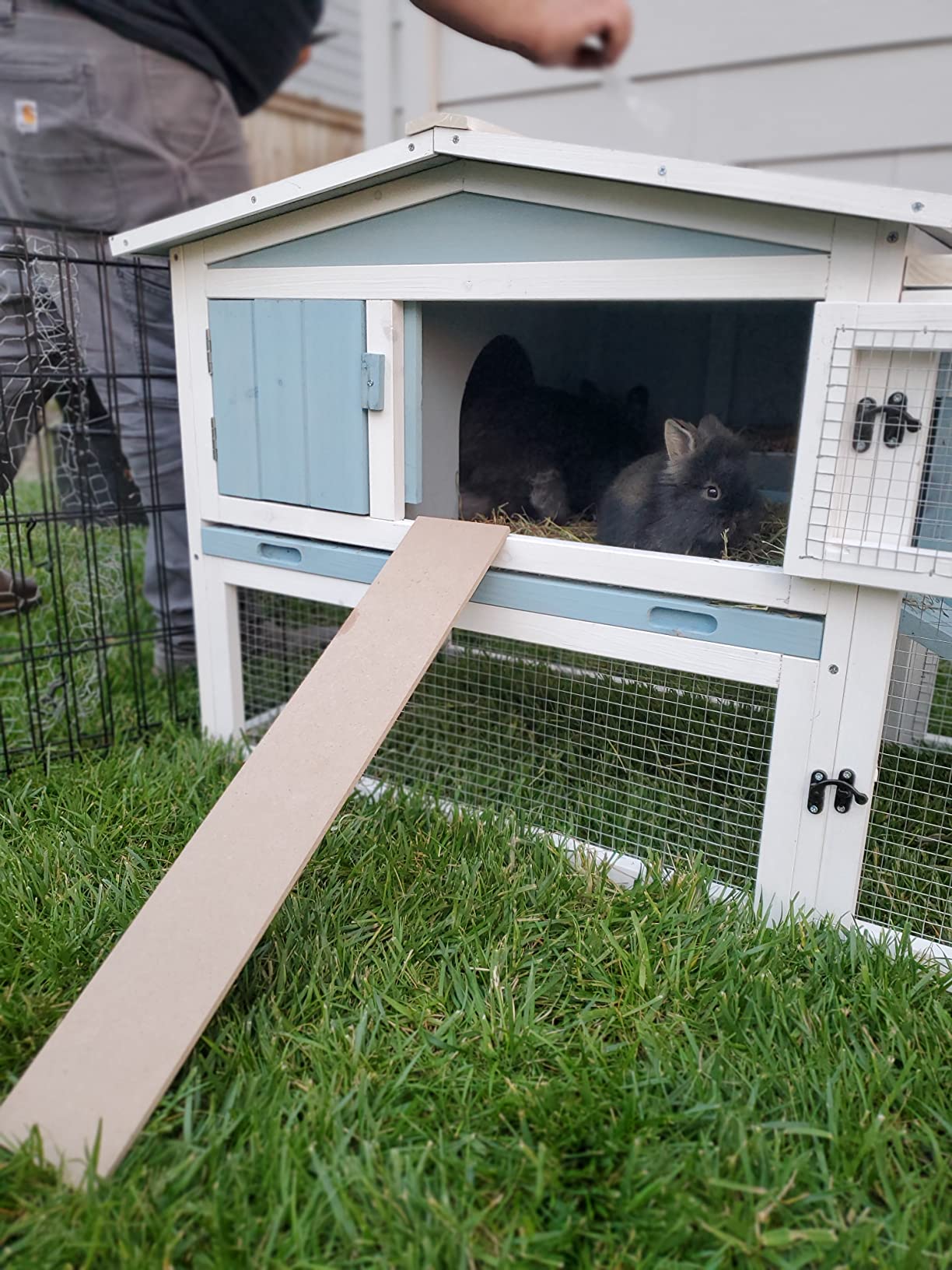 22/mo Finance PawHut 2 Levels Outdoor Rabbit Hutch, 62" Wooden Large Rabbit Cage with Run