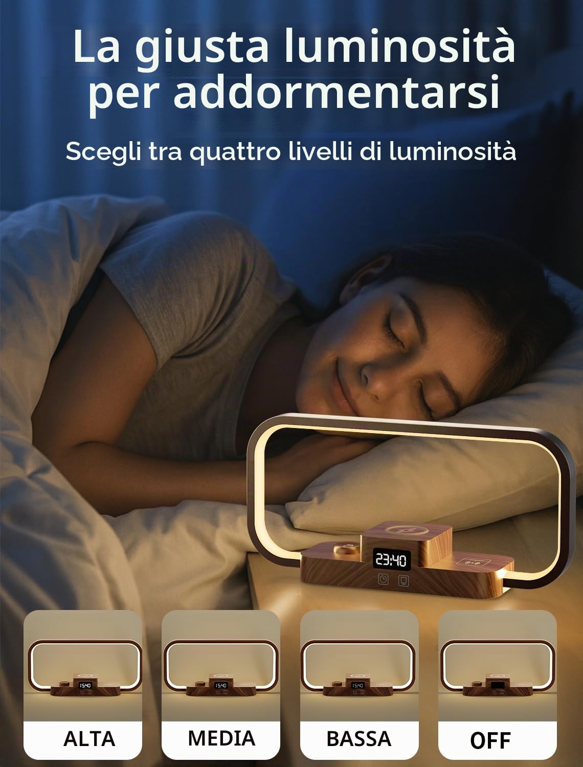 3 in 1 Lampada da Comodino con Caricatore Wireless & Porta USB, 5 Colori Lampada da Tavolo Dimmerabile Controllo Touch, Stazione di Ricarica per Pods, Smartphone per Camera (Marrone)