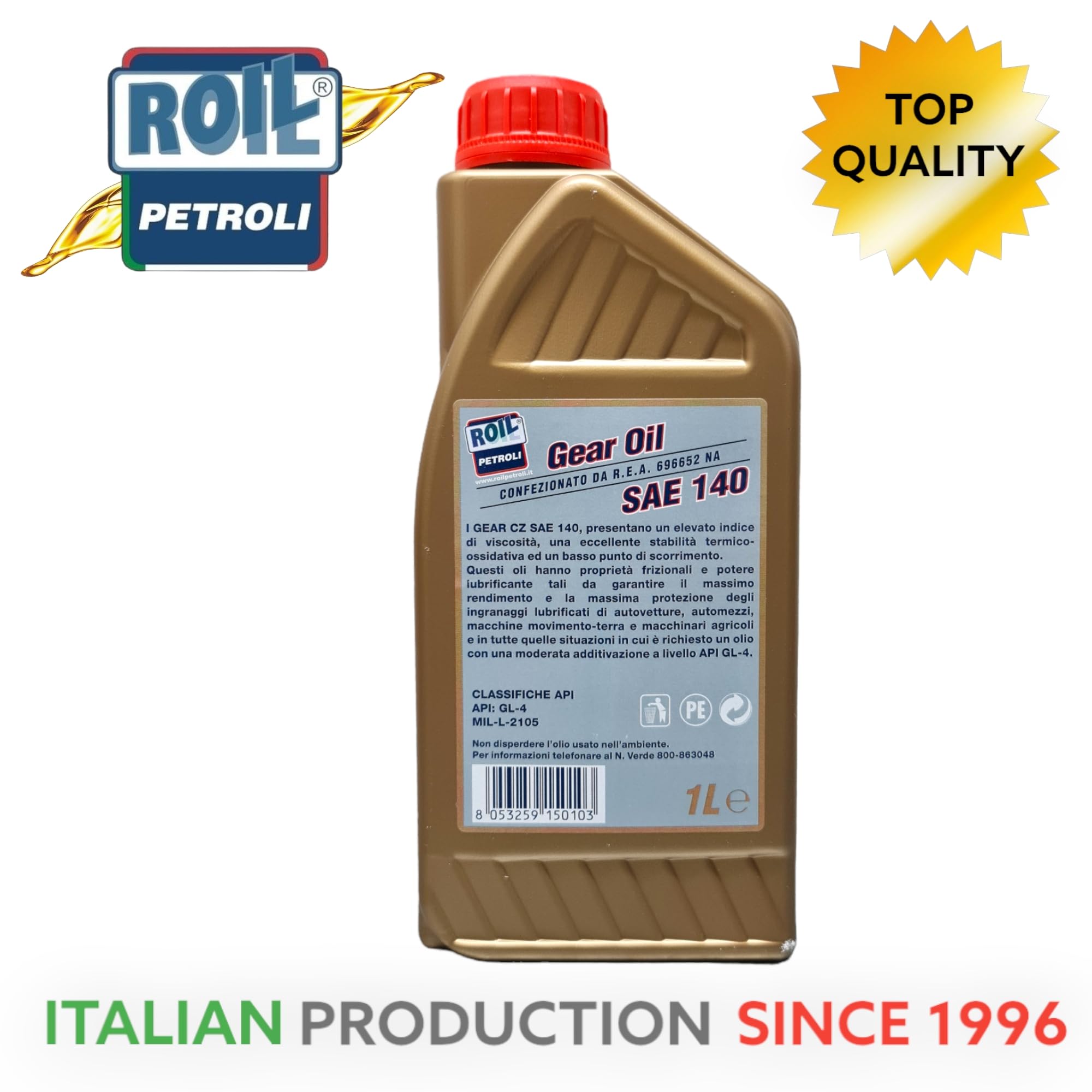 2 Litri di Roil GEAR CD SAE 140 - Olio Minerale per cambi manuali, differenziali, trasmissioni manuali, ingranaggi ipoidi, assali