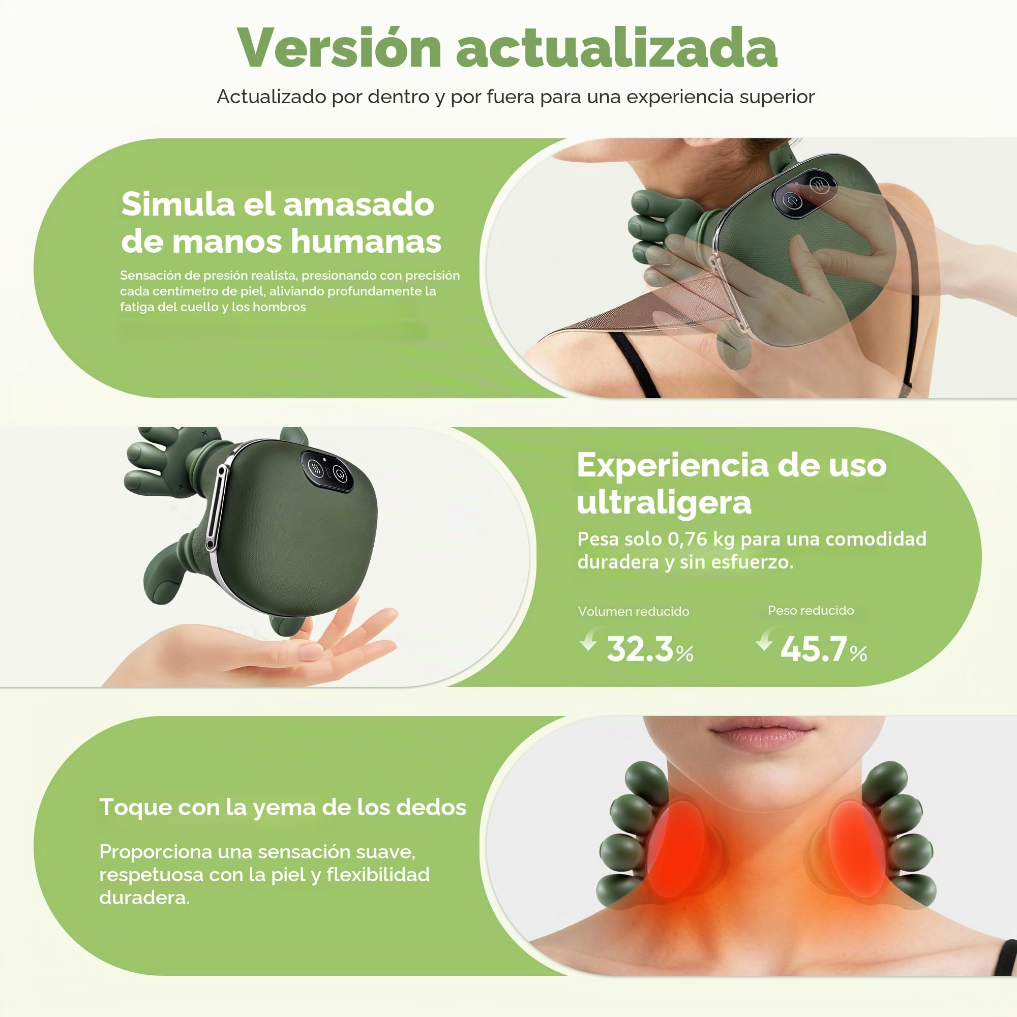 Masajeador cervical eléctrico, masajeador cervical 4D, con tres modos de amasamiento y dos ajustes de calor para liberar profundamente la tensión muscular. Un regalo ideal para padres, madres y amigos