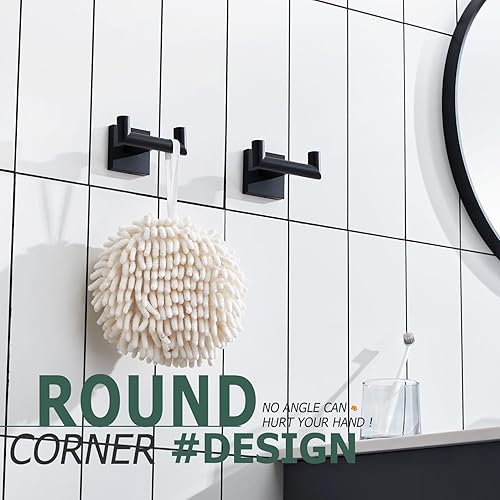 Miniatura 5 de KOKOSIRI Gancho para bata de baño, doble toalla, color negro mate para baño, cocina, montaje en pared, paquete de 2 unidades, acero inoxidable