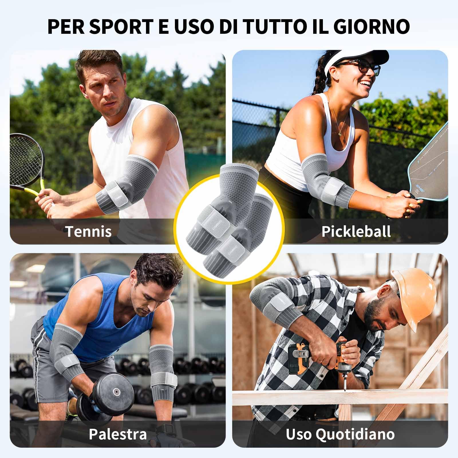 CAMBIVO Tutore Epicondilite Gomito con Doppio Cuscinetto in Gel da 5mm – Gomitiere Palestra a Compressione con Fascia Regolabile, Supporto per Tendinite, Tennis e Lavoro, Antiscivolo e Traspirante