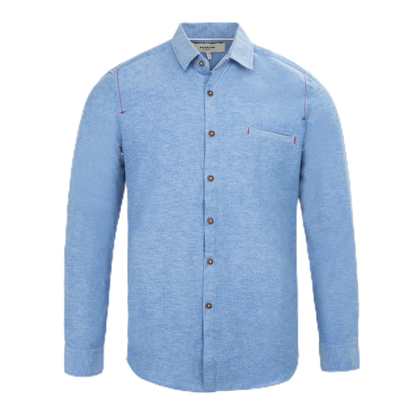 Firetrap Mens Plain Shirt Long Sleeve Cotton Light Blue XXL