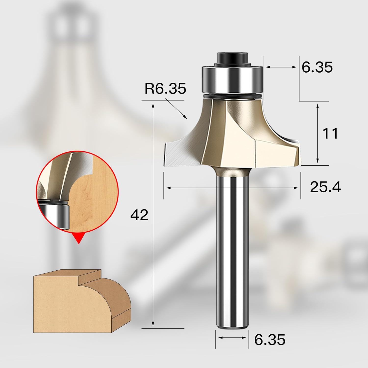 HUHAO Roundover Router Bit 1/4 Shank,Radius in 1/4",Carbide Tip 2 Flutes Corner Rounding Over Edge Forming Router Bit with Bearing Guide CNC Woodworking Tool