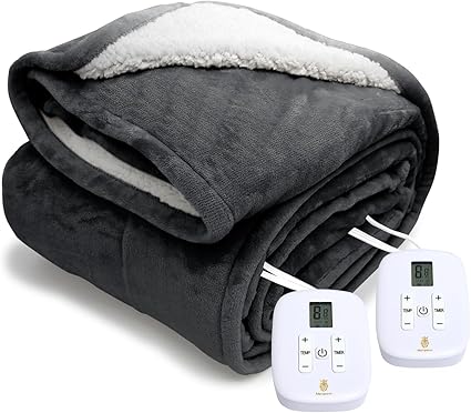 Electric Blanket MicroPlush Sherpa and Reversible Flannel Washable Comfortable (Charcoal, 100 x 90'')