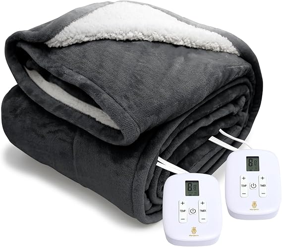 Electric Blanket MicroPlush Sherpa and Reversible Flannel Washable Comfortable (Charcoal, 100 x 90'')