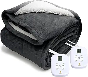 Electric Blanket MicroPlush Sherpa and Reversible Flannel Washable Comfortable (Charcoal, 100 x 90'')