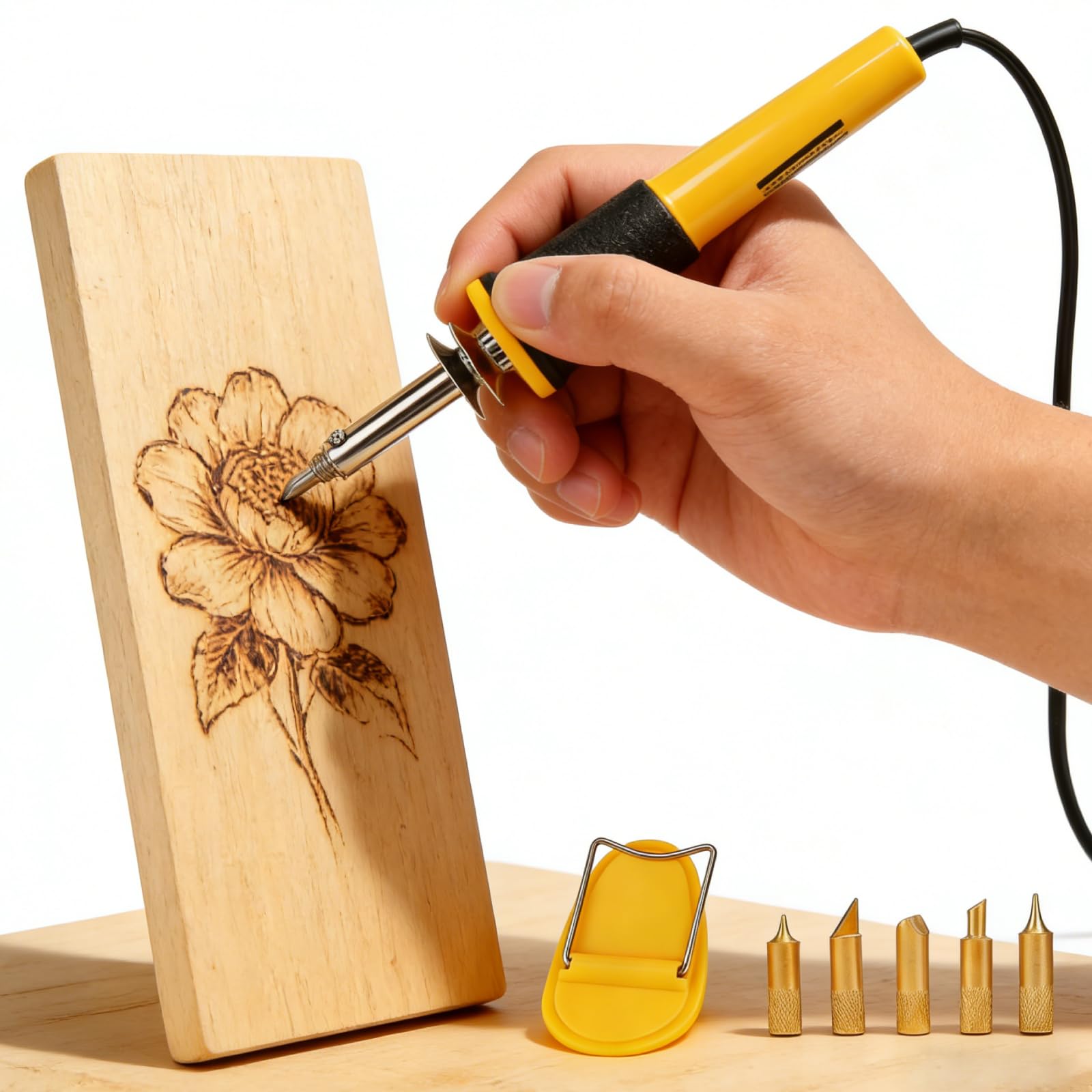 Kit Pirografo Per Legno, 40w Kit Pirografia Legno Saldatore Portatile Per Pirografia Max.400°C, Incisore Pirografo Elettrico Con 5 Punte Di Saldatura Per Scultura Pittura, Incisione A Fuoco In Legno