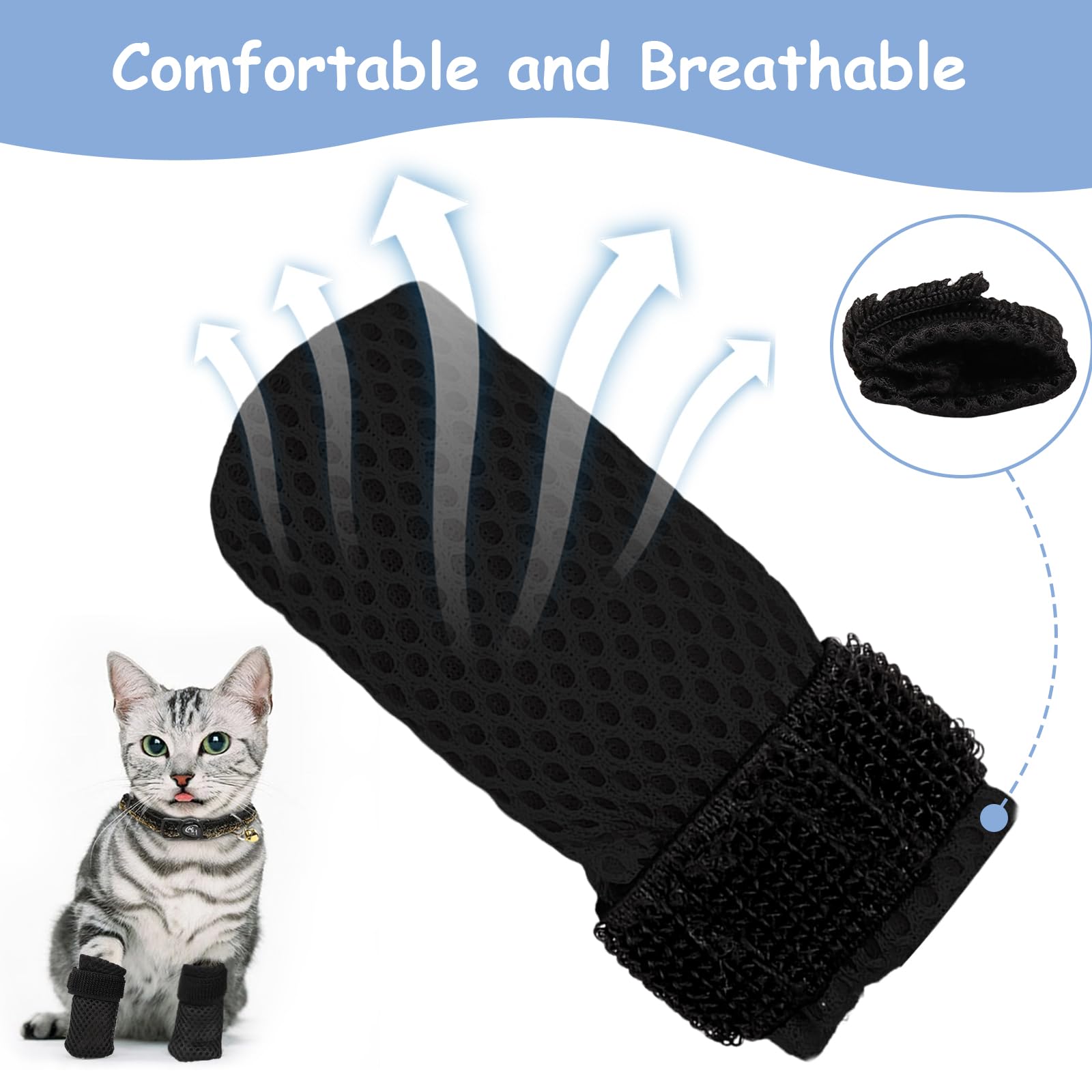 Dexspoeny 4Pcs Anti Scratch Cat Mittens,Cat Mittens to Prevent Scratching,Adjustable Cat Anti Scratch Gloves,Suitable for Cats When Bathing and Nail Trimming(M,Black)