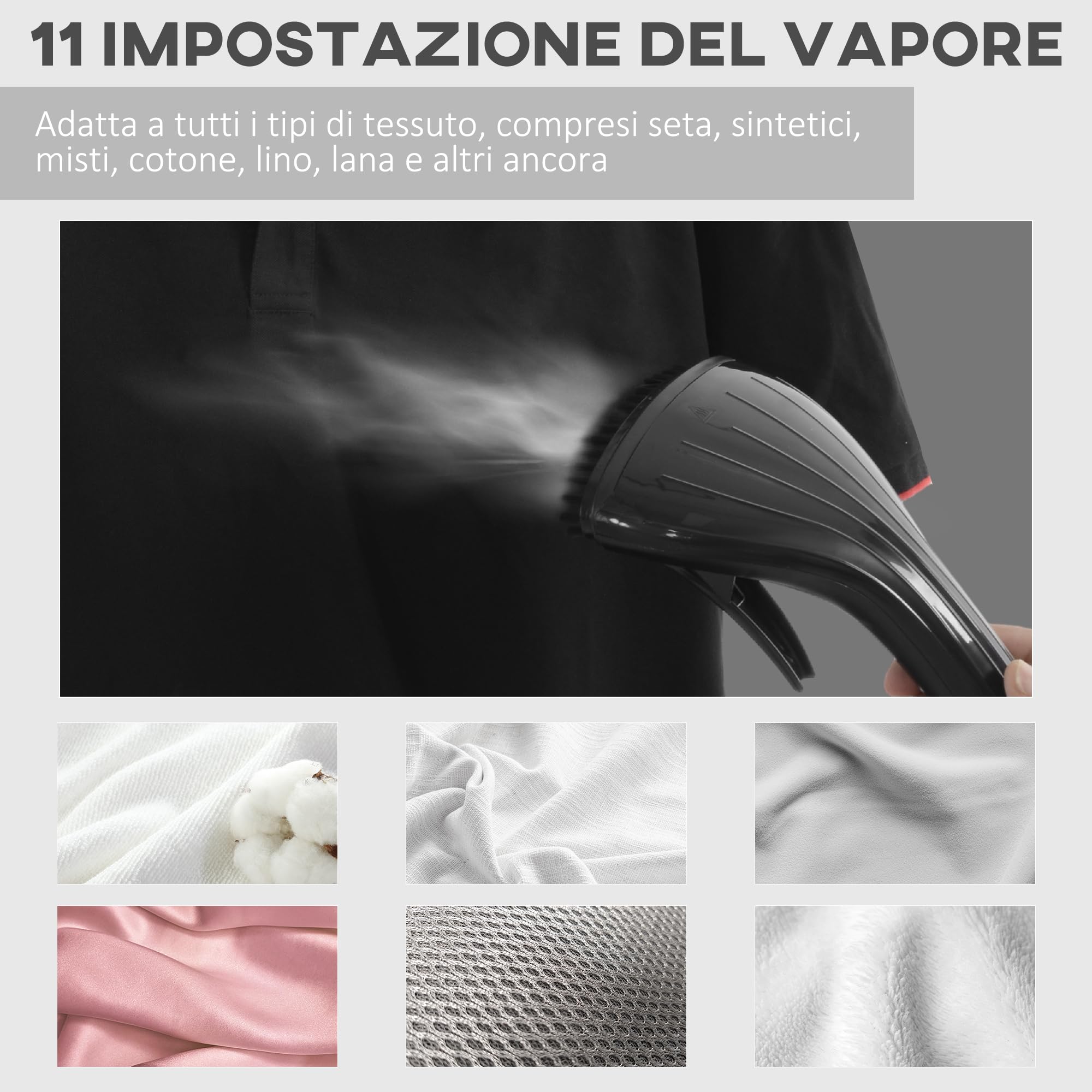 HOMCOM Stiratrice a Vapore, Ferro da Stiro Verticale da 2L, Potenza 1950W con 2 Aste Telescopiche, Stiratore Portatile, 35x25x23cm, Nero