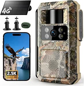 2.5K HD Solar Powered Trail Camera with Night Vision, 4G LTE Cellular Wildlife Game Camera-0.2s Trigger Time Motion Activated, IP66 Waterproof Trail Cam Built-in SIM Card asin的图片
