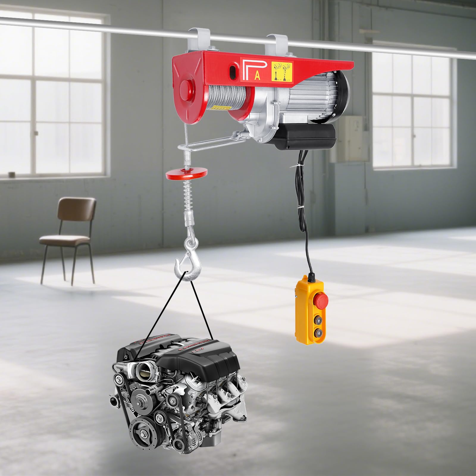 Elektrische Seilwinde Seilhebezug 400kg bis 800kg Hubhöhe 12m Seilzug Motorwinde Flaschenzug Hebezug Kettenzug 1300W Elektrisch Seilzug Seilzug Flaschenzug Kran Aufzug