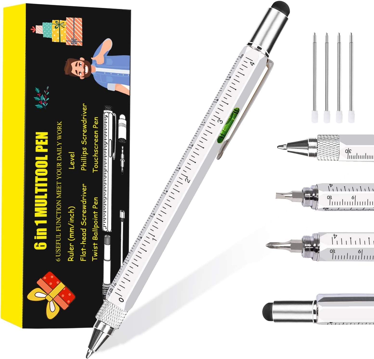 Pen Gifts for Men, Cool Gadgets 6 in 1 Multitool Pen, Stocking Stuffers for Men Women, Useful Gadgets Gift for Him Dad Husband Women on Christmas, Valentine's Day, Father's Day, Birthday