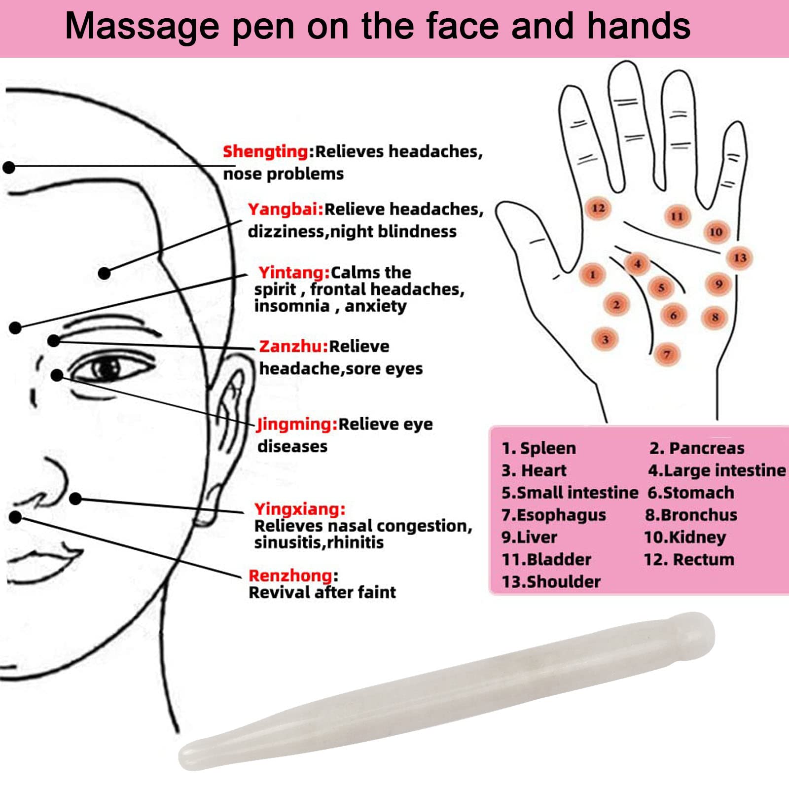 ideayard Gua Sha Pen Scraping Massage Wand Tool Acupuncture Pen Therapy Stick Point Treatment Whit Jade, White Jade - Image 3