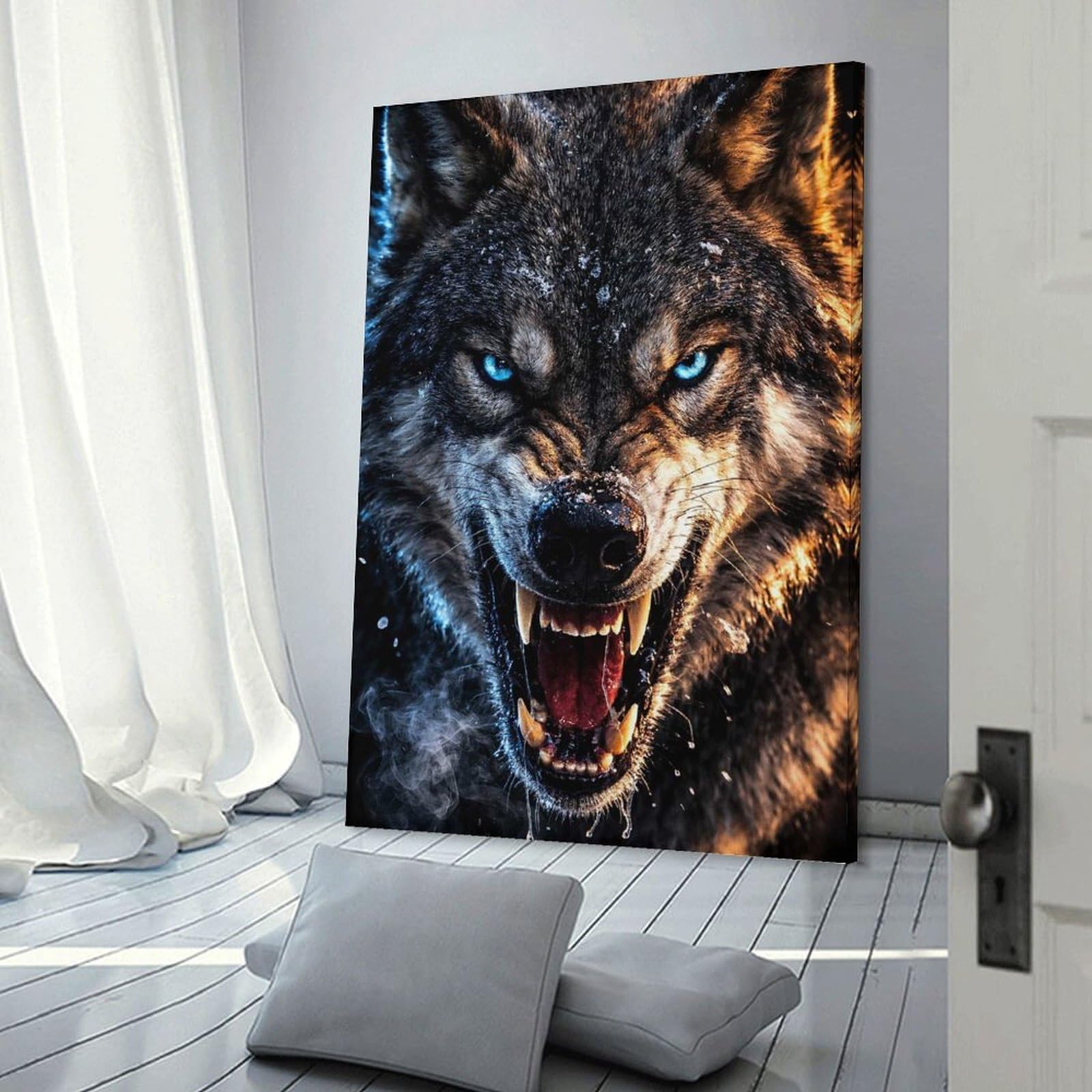 Junmoney Fierce Wolf with Glowing Blue Eyes Home Decor Wall Art, 20x30inch(50x75cm), for Home Walls, Creative Rooms Or Shared Spaces, An Adaptable Decor Piece for Home Use