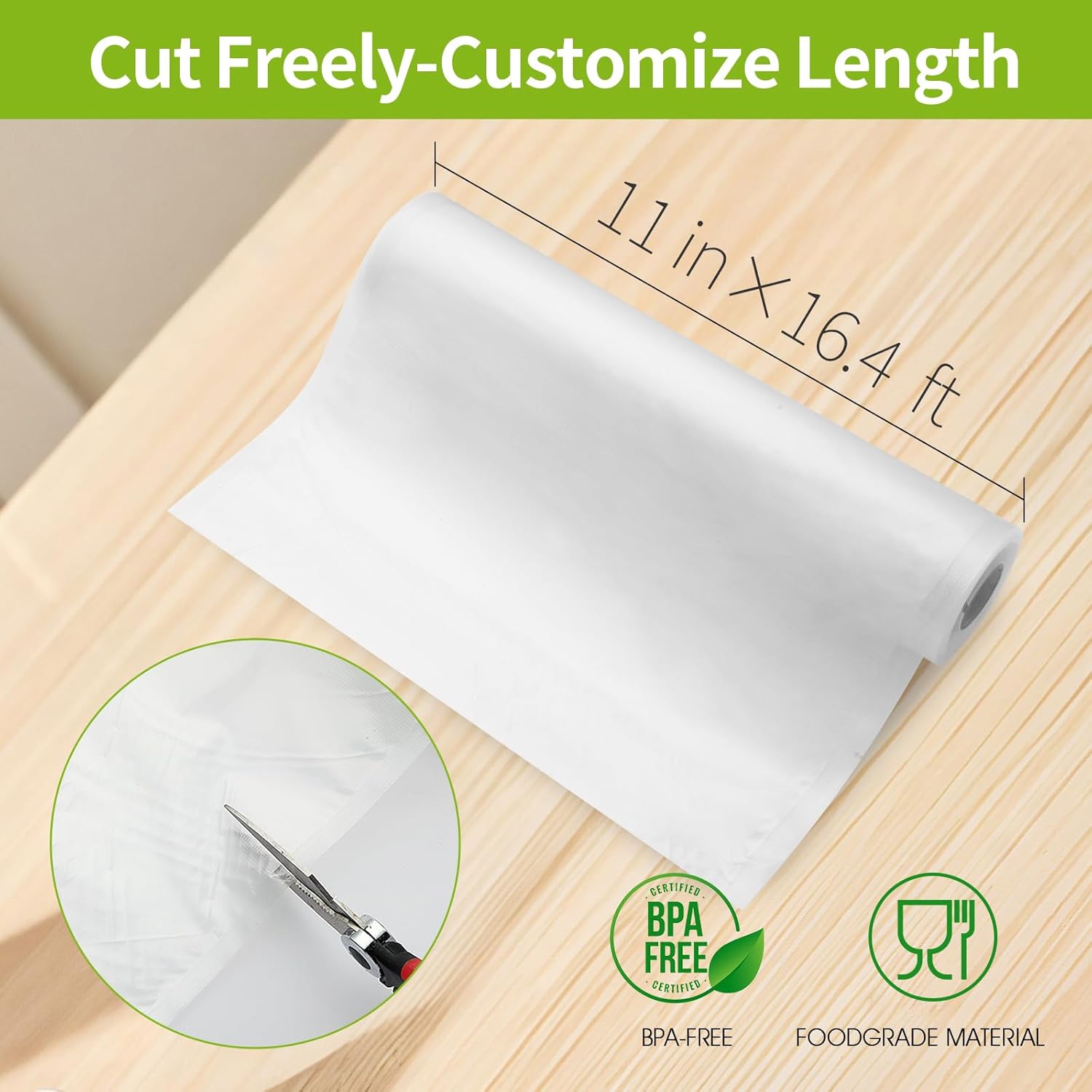 3 Rolls Vacuum Sealer Bags Compatible with Anova & Foodsaver Vacuum Sealer, Commercial Grade Vacuum Sealer Bags (11 in x 16.4 ft) BPA Free Food Vac Bags for Food Storage, Sous Vide - Image 3