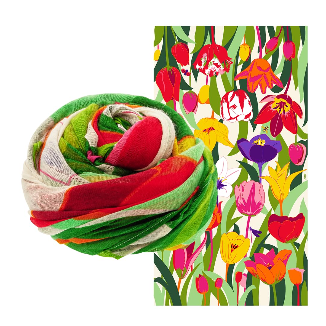 Pylones Men's Multicolored - Scarf/Pareo Colorful Balade - Tulips - 100 X 180 Cm, 100 X 180 Cm
