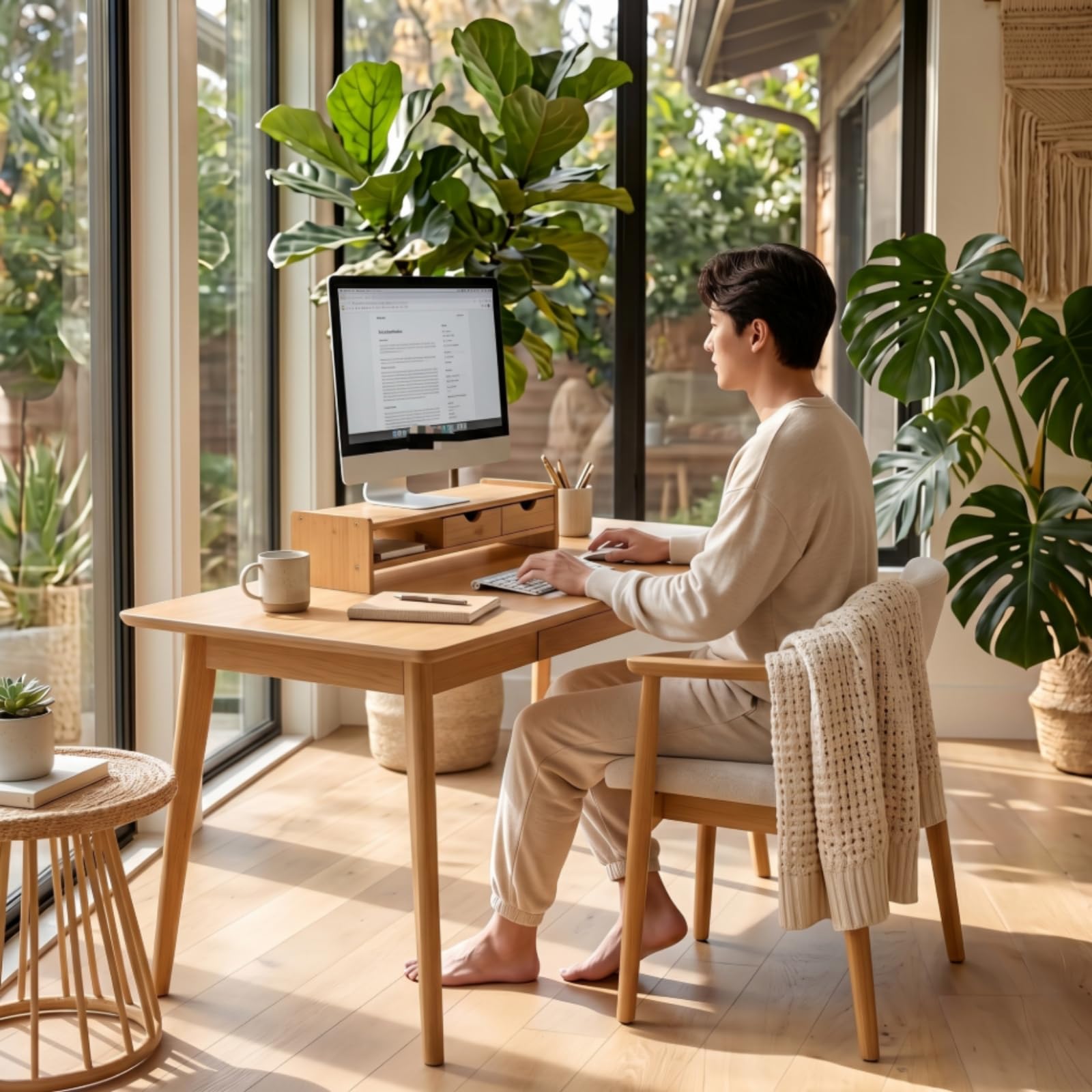 Qianly Rialzo da Scrivania Minimalista Supporto Moderno Arredo per Professionisti, Studenti, Ufficio, Stile Semplice D Con Doppio Cassetto