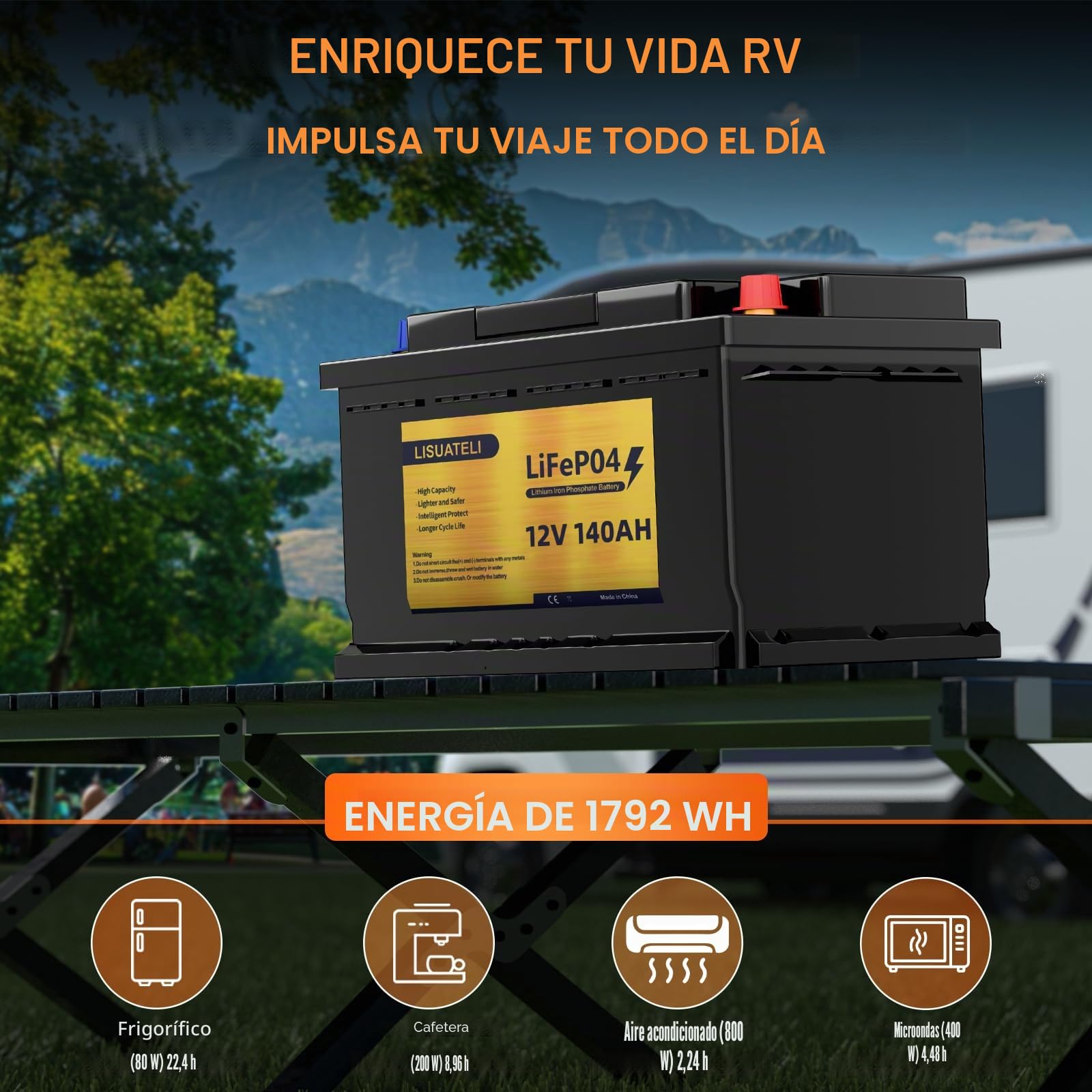 Batería LiFePO4 12 V 140 Ah H190 Bluetooth 150 A BMS, protección contra bajas temperaturas, batería de litio de 8000 ciclos, perfecta para caravanas, instalaciones solares, marinas, caravanas