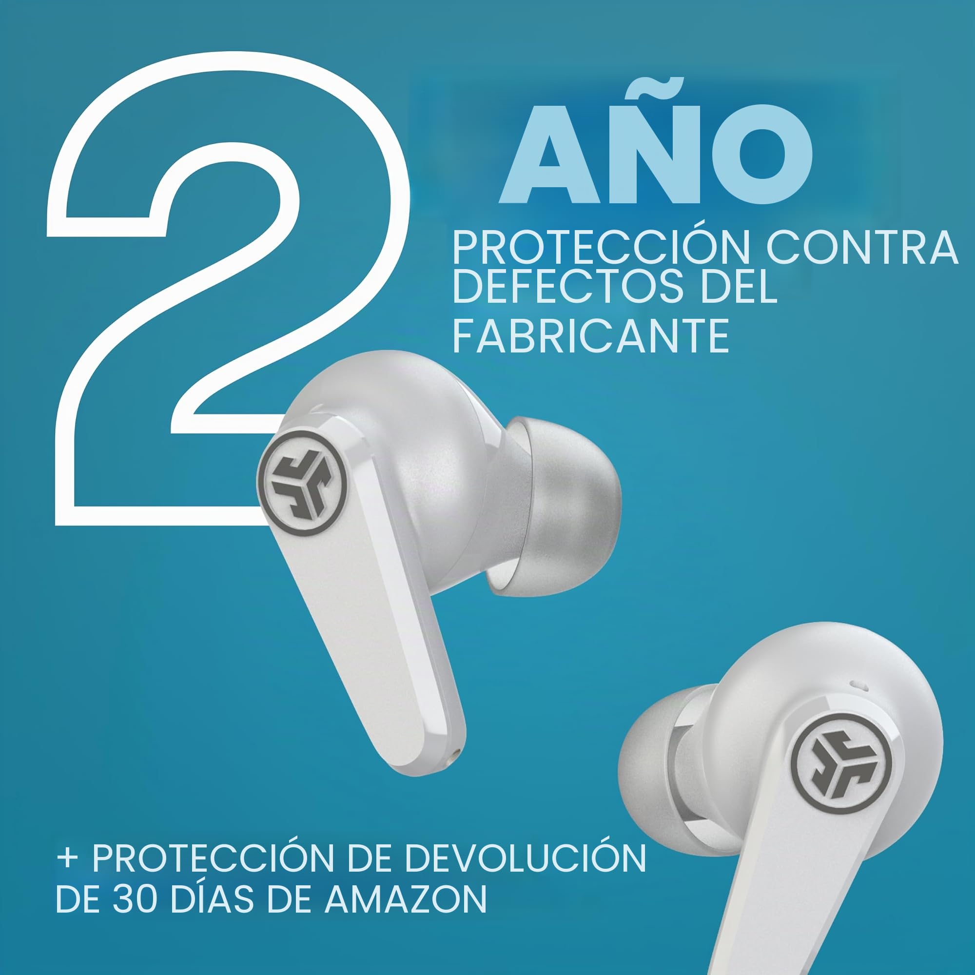 JLab Go Pods ANC Auriculares Bluetooth - Cancelación Ruido, Blanco | Cancelación activa de Ruido Híbrida, Autonomía 26h+, Llamadas Claras, Multipunto, Modo Ambiente, IP55, Audio con App