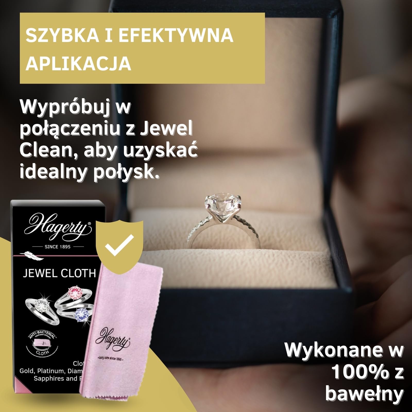 Hagerty Jewel Cloth Ściereczka do czyszczenia biżuterii kamieni szlachetnych złota platyny 36 x 30 cm I Impregnowana ściereczka biżuteryjna z bawełny I