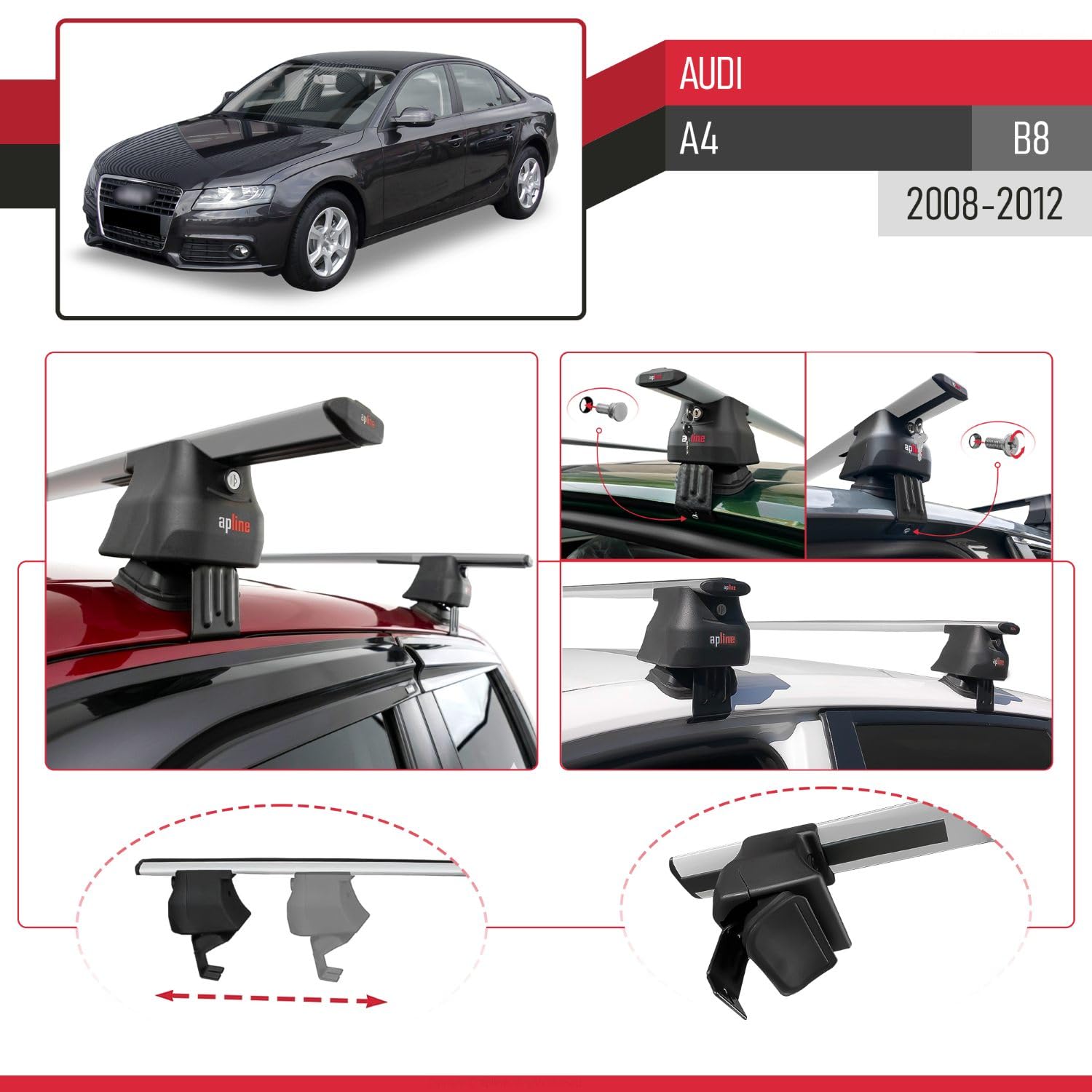 Kompatibel mit A4 (B8) Pre-Facelift 2008-2012 ACE-4 Relingträger Dachträger Auto Gepäckträger Grau Aluminium 2 Stangen