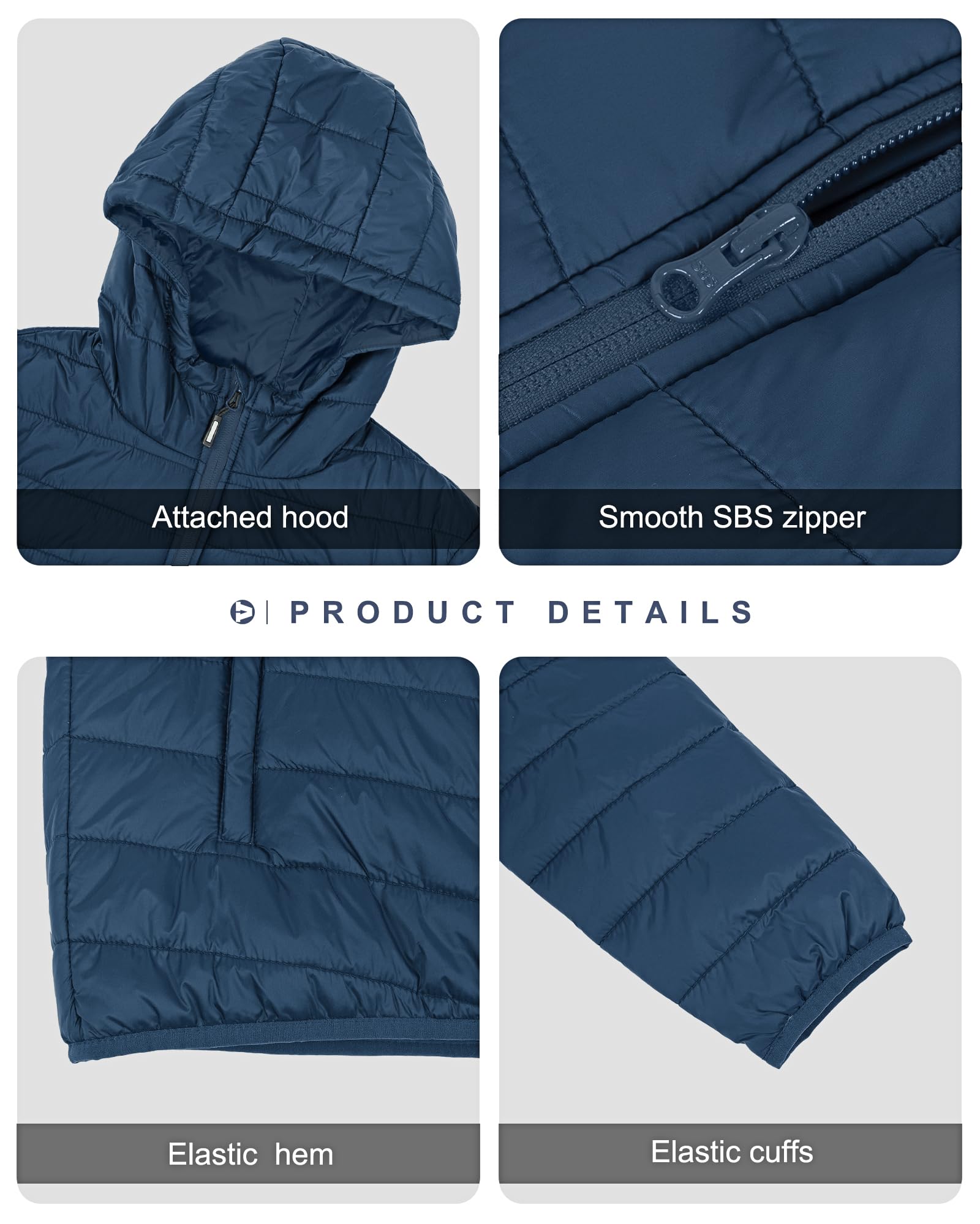 Outdoor Ventures Giacca trapuntata da uomo, impermeabile, ripiegabile, leggera, impermeabile, con cappuccio, giacca invernale con tasche