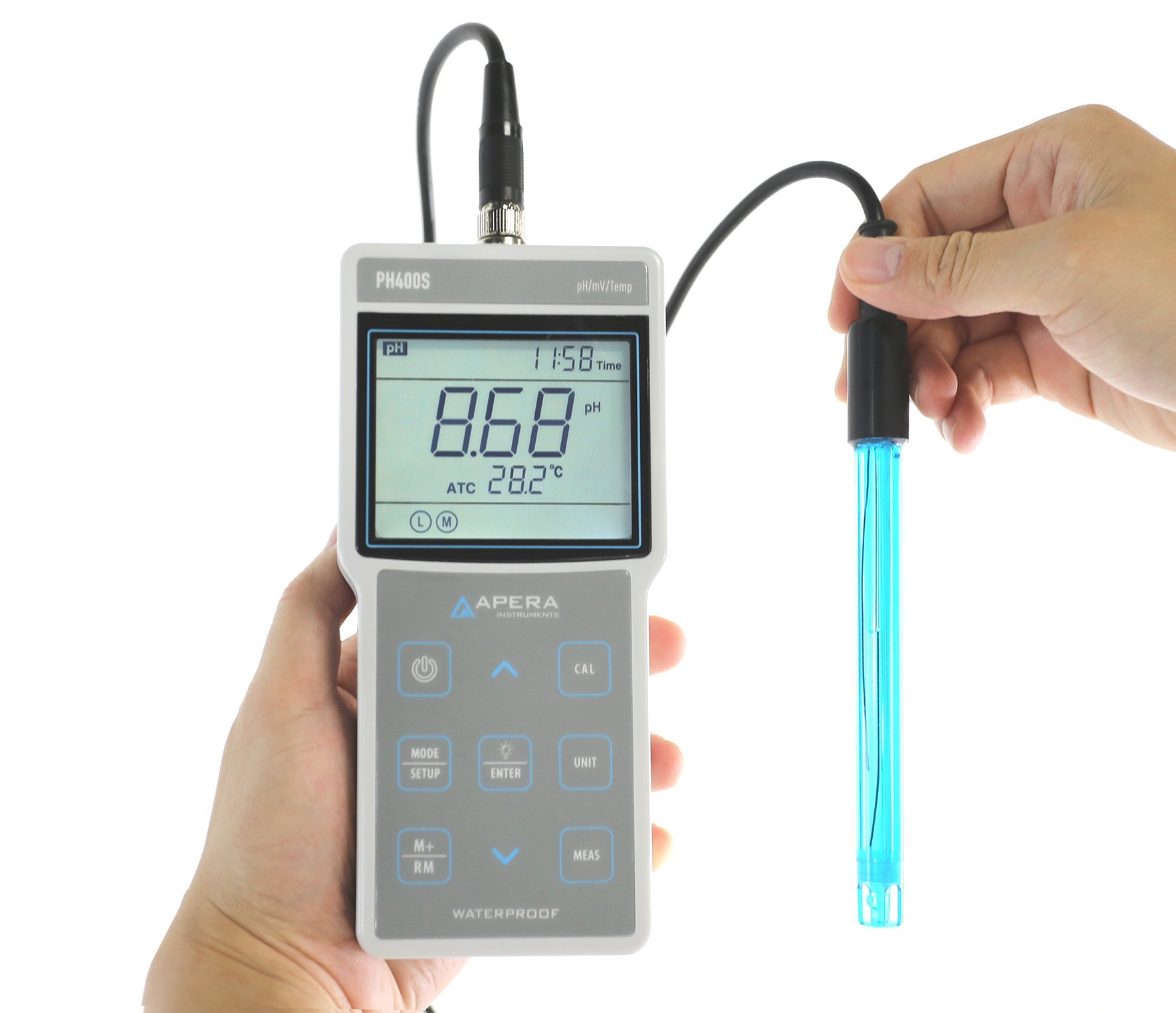 Apera Instruments AI421 PH400S kit medidor pH portátil, precisión 0,01 PH, rango pH -2,00 a 19,99, gestión datos GLP (500 grupos almacenamiento), salida datos USB, 1,3' altura, 3,4' ancho, 7' longitud
