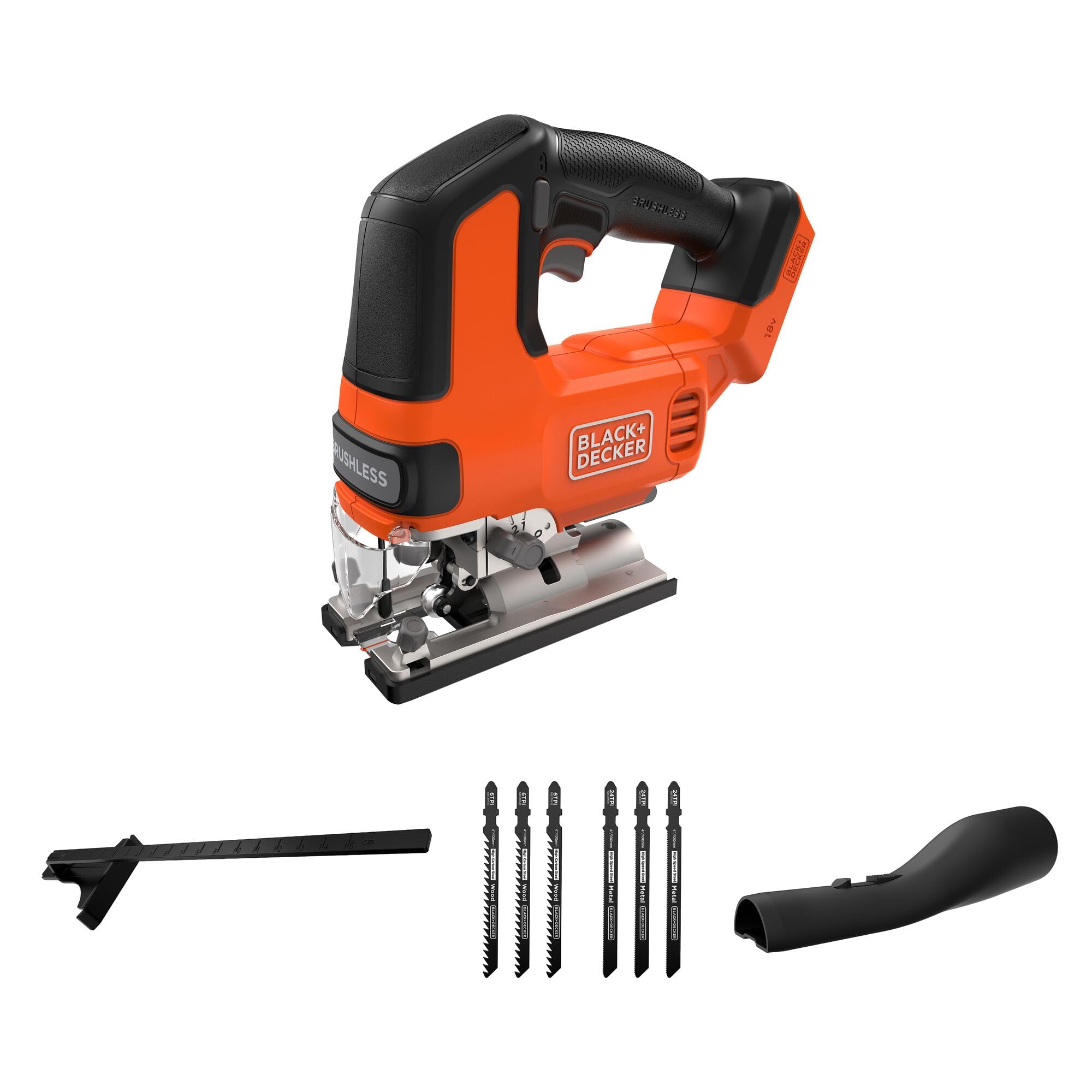BLACK+DECKER Seghetto Alternativo a BatteriaBrushless, Solo Corpo Macchina 18V, con 6 Lame,Batteria Non Inclusa, BLCJS78NZ-XJ