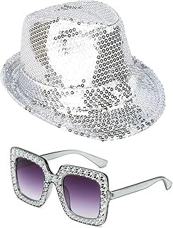 SLAXJNE 1 Hat, 1 Glasses, Glitter Hat, Disco Hat, Prom Party Decoration Hat, Hat For Men And Women
