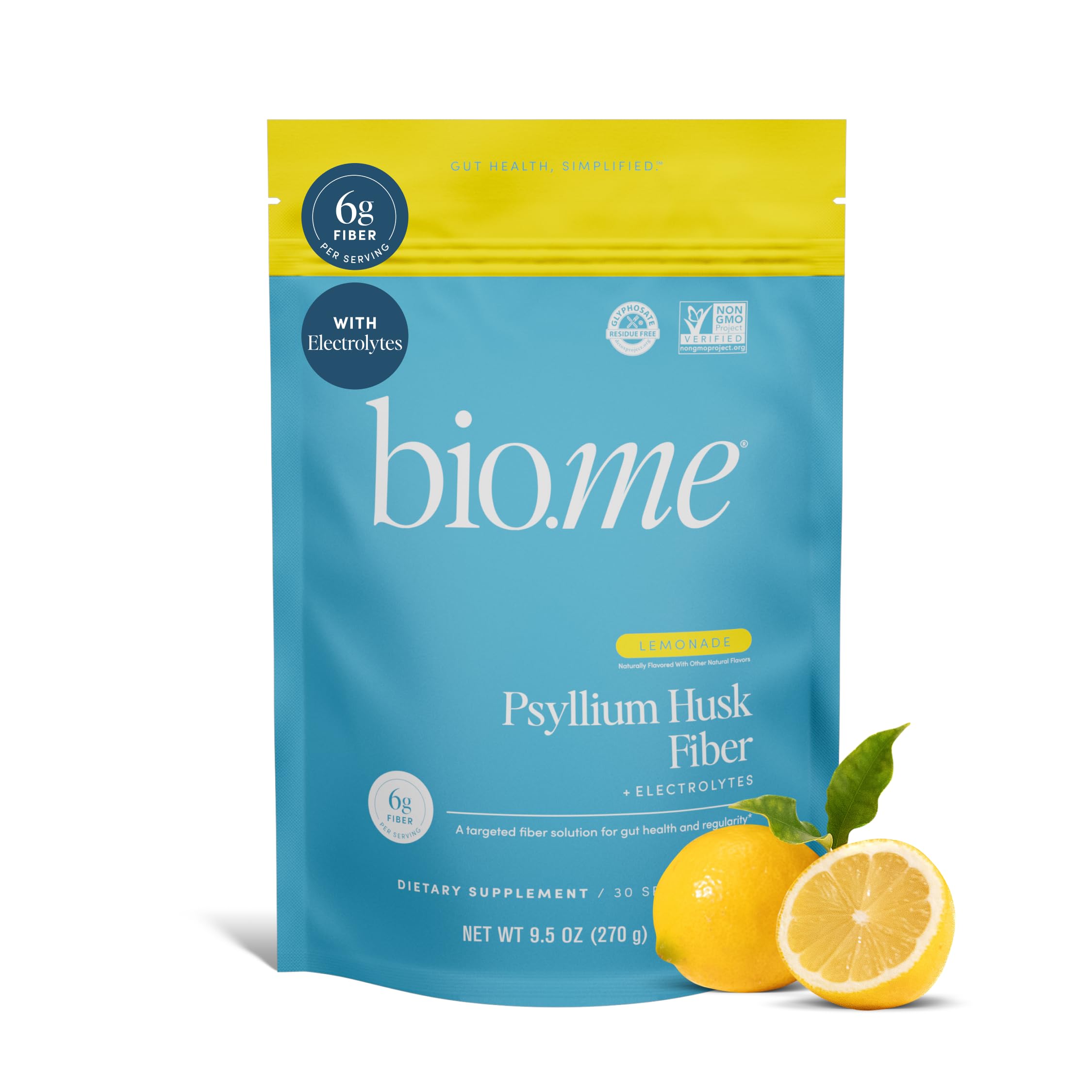 Psyllium Husk Fiber (6g Per Serving) - Psyllium Powder for Digestive Health & Bloating Relief, Sugar Free Lemonade Prebiotic Soluble Fiber Powder,