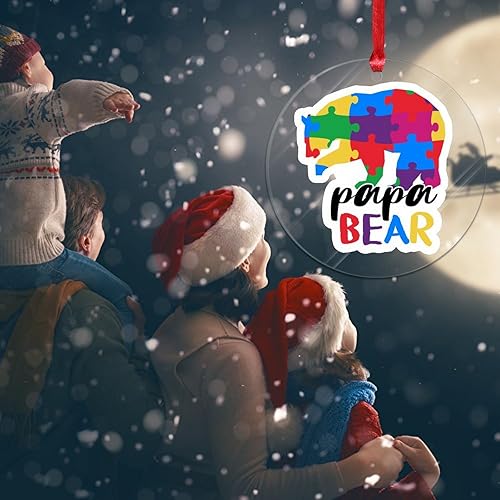 Miniatura 63 de Adorno de Navidad Mama Bear Novedad Acrílico Adornos de Navidad Mama Bear Autismo Rompecabezas Colorido Oso Navidad Colgante Ornamento Puzzle Piezas