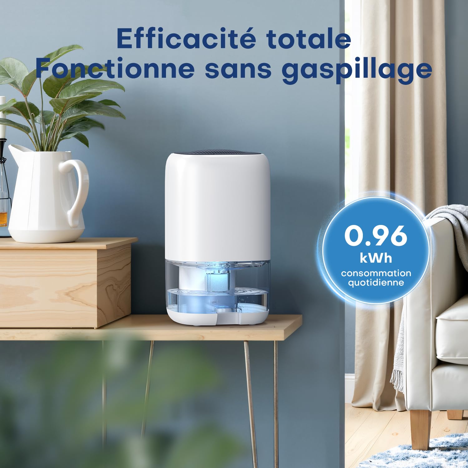 Deshumidificateur d air 1000ML, Déshumidificateurs Maison avec LED 7 Colorées, Compact, Silencieux et Efficace pour Petits Espaces,Idéal pour Salle de Bain, Placard