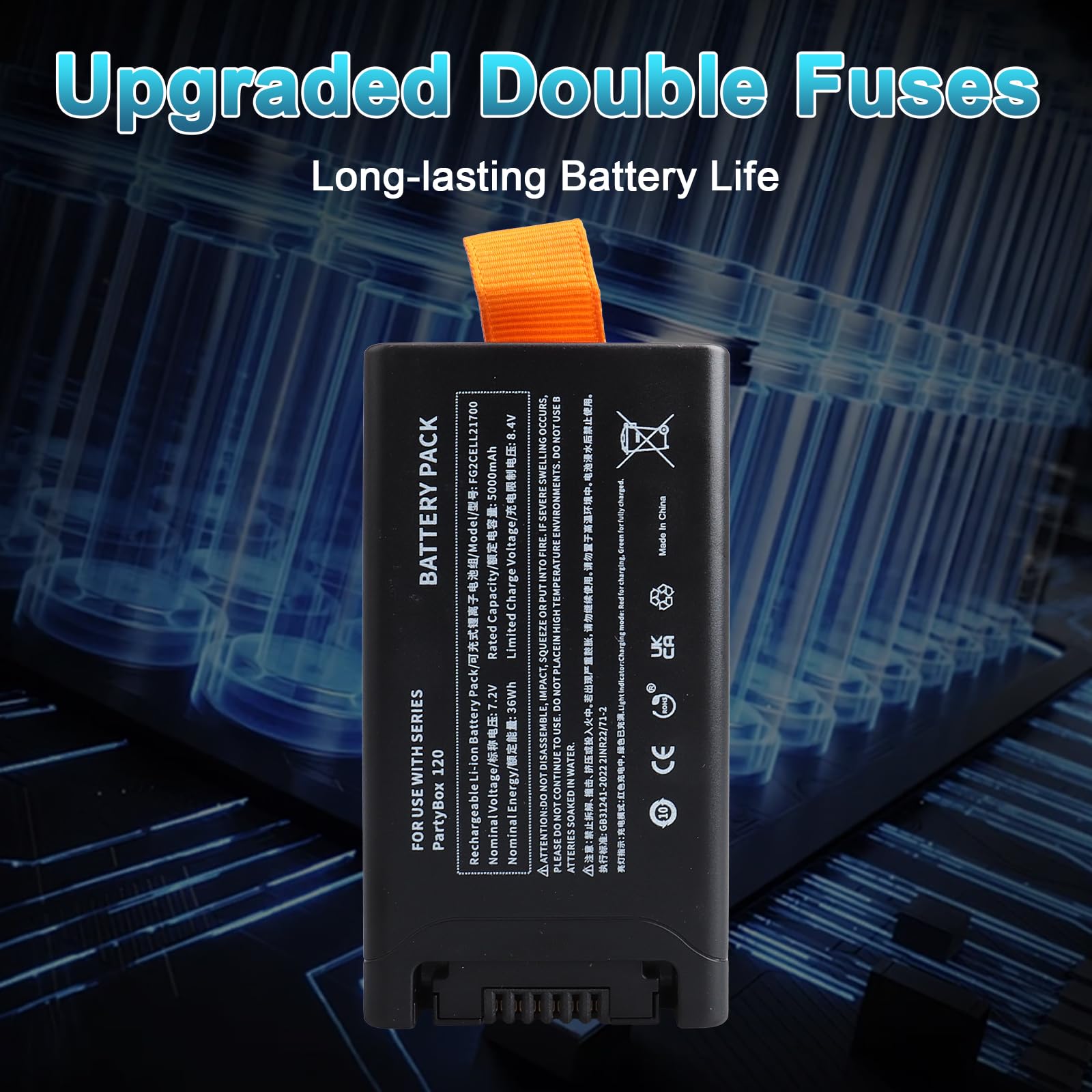 5000mAh Batteria di Ricambio Compatibile con l'altoparlante Portatile JBL PartyBox Club 120, Batteria di Rcambio Agli ad Alta Capacità da 7,2V 36 Wh con Connettore Type-C (JBL Partybox 120)