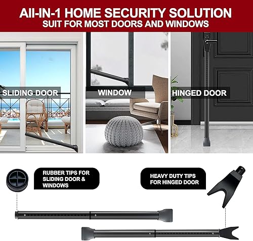 Miniatura 2 de Barra de tope de puerta de seguridad ajustable y resistente mejorada para hogares, apartamentos, viajes (1 paquete, negro)
