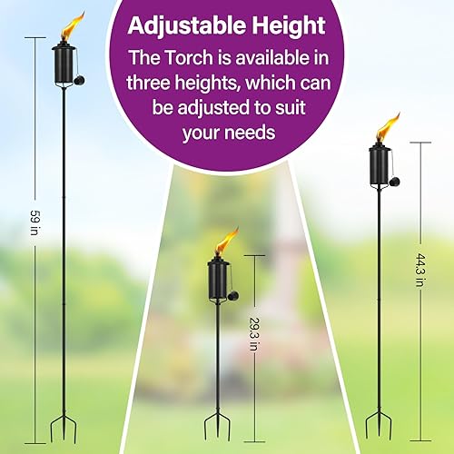 Miniatura 10 de Home Garden - Juego de 4 antorchas de metal de 16 onzas para exteriores, decoración de jardín, antorchas de citronela mejoradas de 59 pulgadas con
