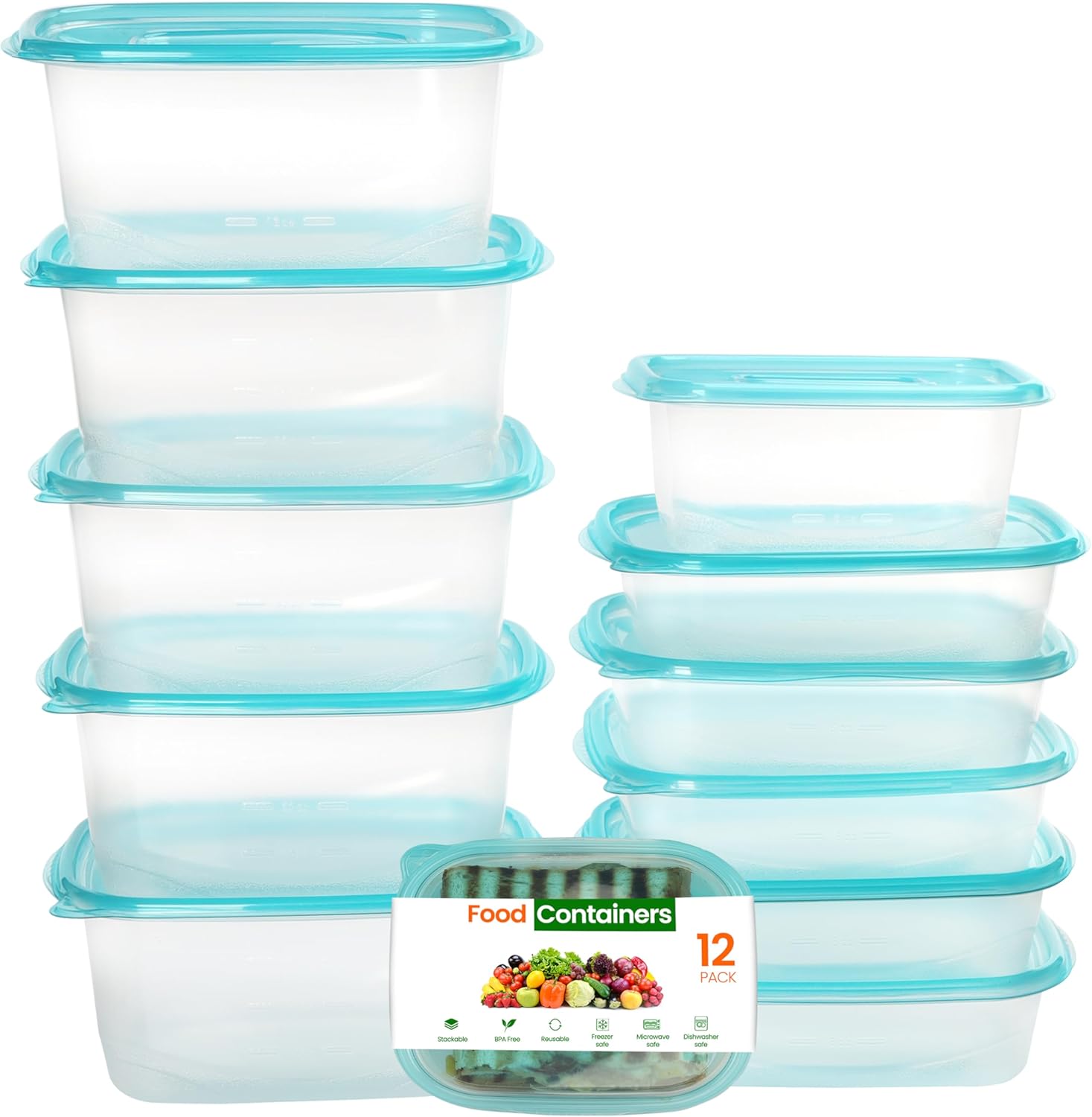 BELLE VOUS 12 Pack Clear Reusable Plastic Food Containers with Lids (3 Sizes) – Leak Proof, BPA Free Food Storage Containers – Microwave, Freezer & Dishwasher Safe – Meal Prep Lunch Boxes