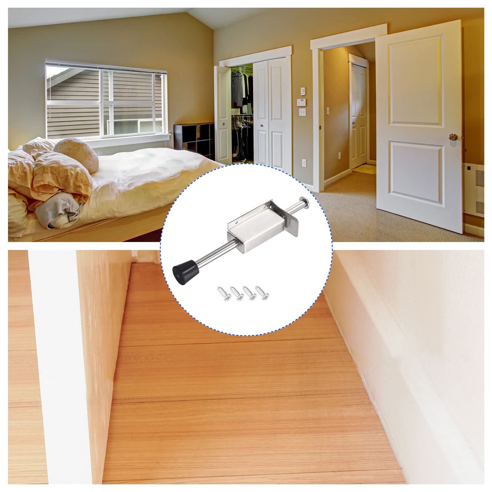 METALLIXITY Door Stopper Spring Loaded Telescopic Step (200mm/7.87") 1pcs, Stainless Steel Door Stops with Screws - Image 3