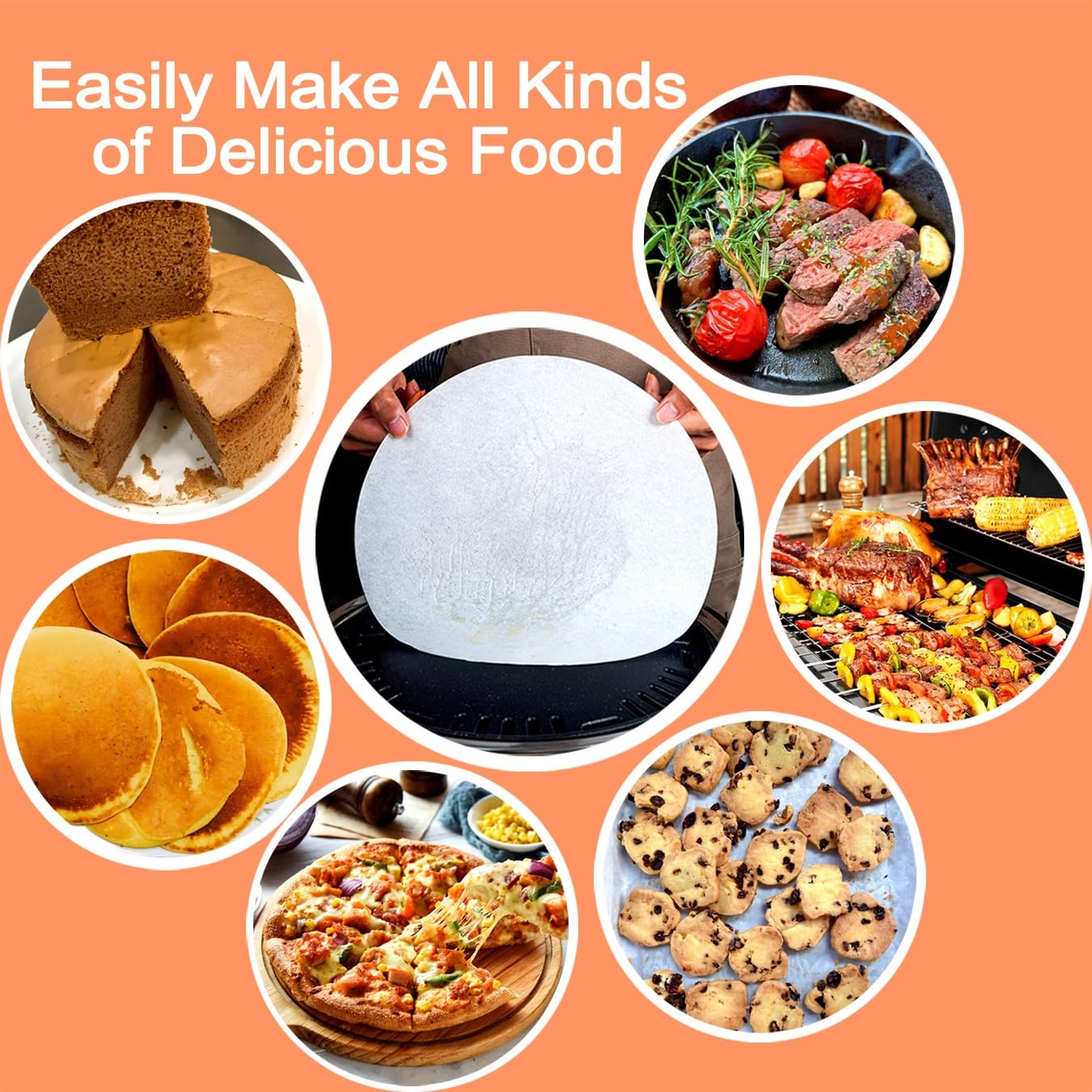100 Stück rundes Backpapier, antihaftbeschichtet, fettdicht, Backpapier, Dampfgarer-Zinn-Einlagen, Luftfritteusen-Einsatz für Kuchen, Tortilla-Presse, Kekse, Grillen, Luftfritteuse
