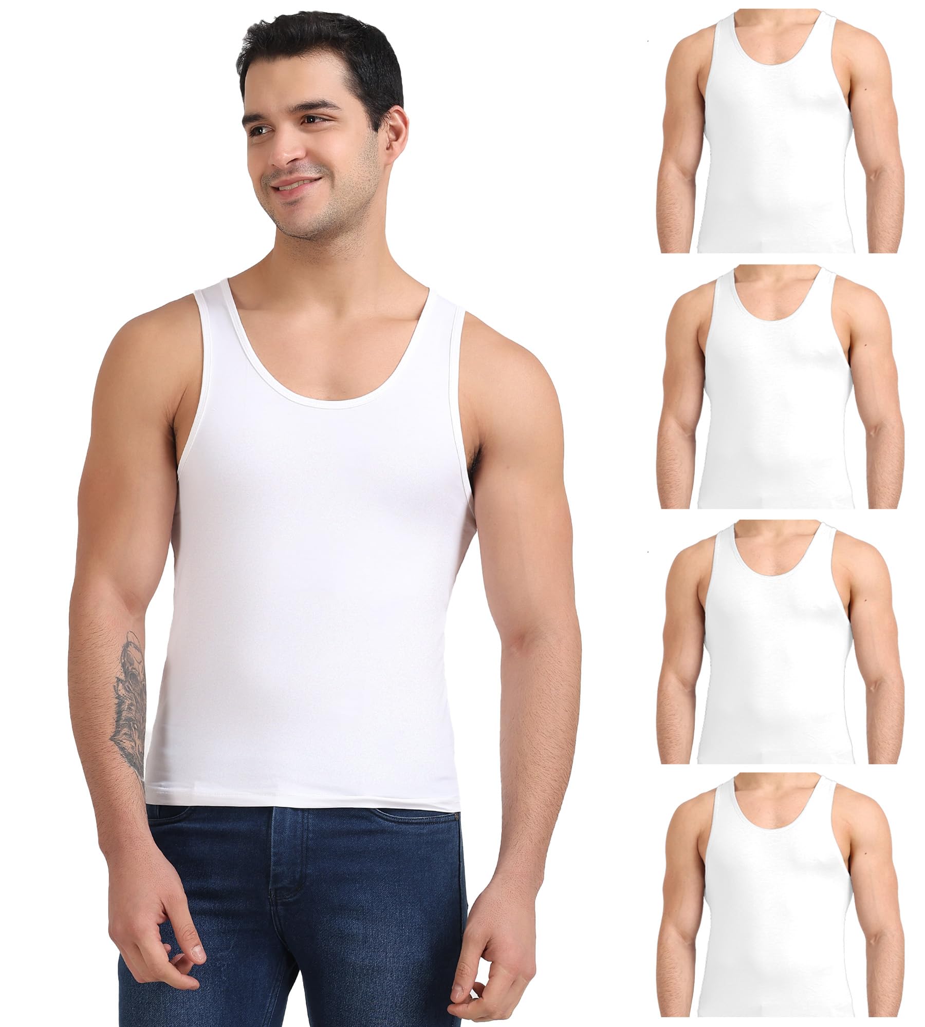 Cotton Vest for Men Sleeveless Lightweight Solid Round Neck Comfort Vests | Ultra-Comfortable, Breathable, and Moisture-Wicking Innerwear Sando for Gym, Yoga, Running, and Daily Casual Wear