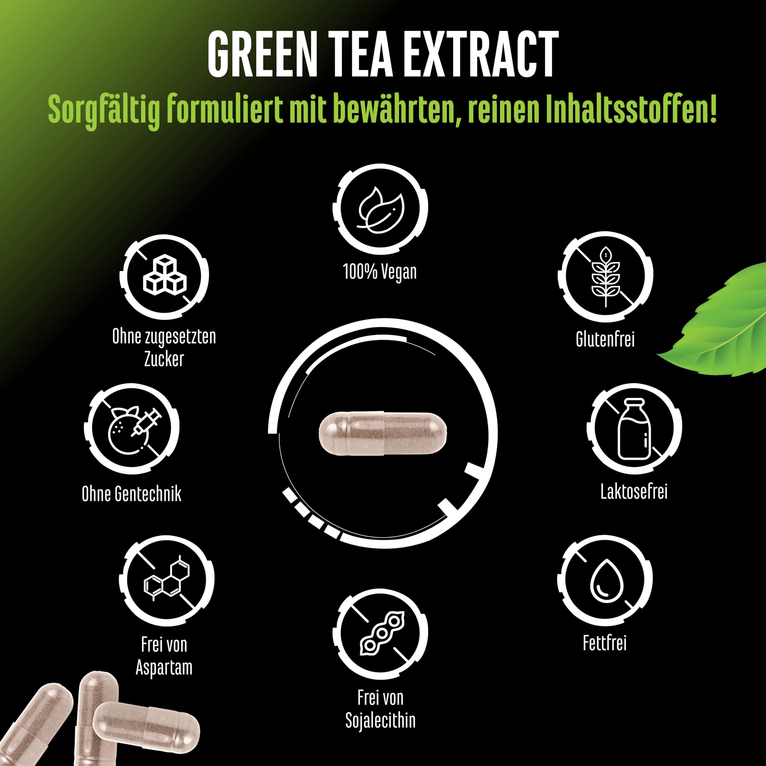 Green Tea Extract - 180 Kapseln - Extra hochdosiert mit 750 mg Grüntee-Extrakt pro Kapsel - 95% Polyphenole & 45% EGCG - Ohne unnötige Zusätze - Vegan