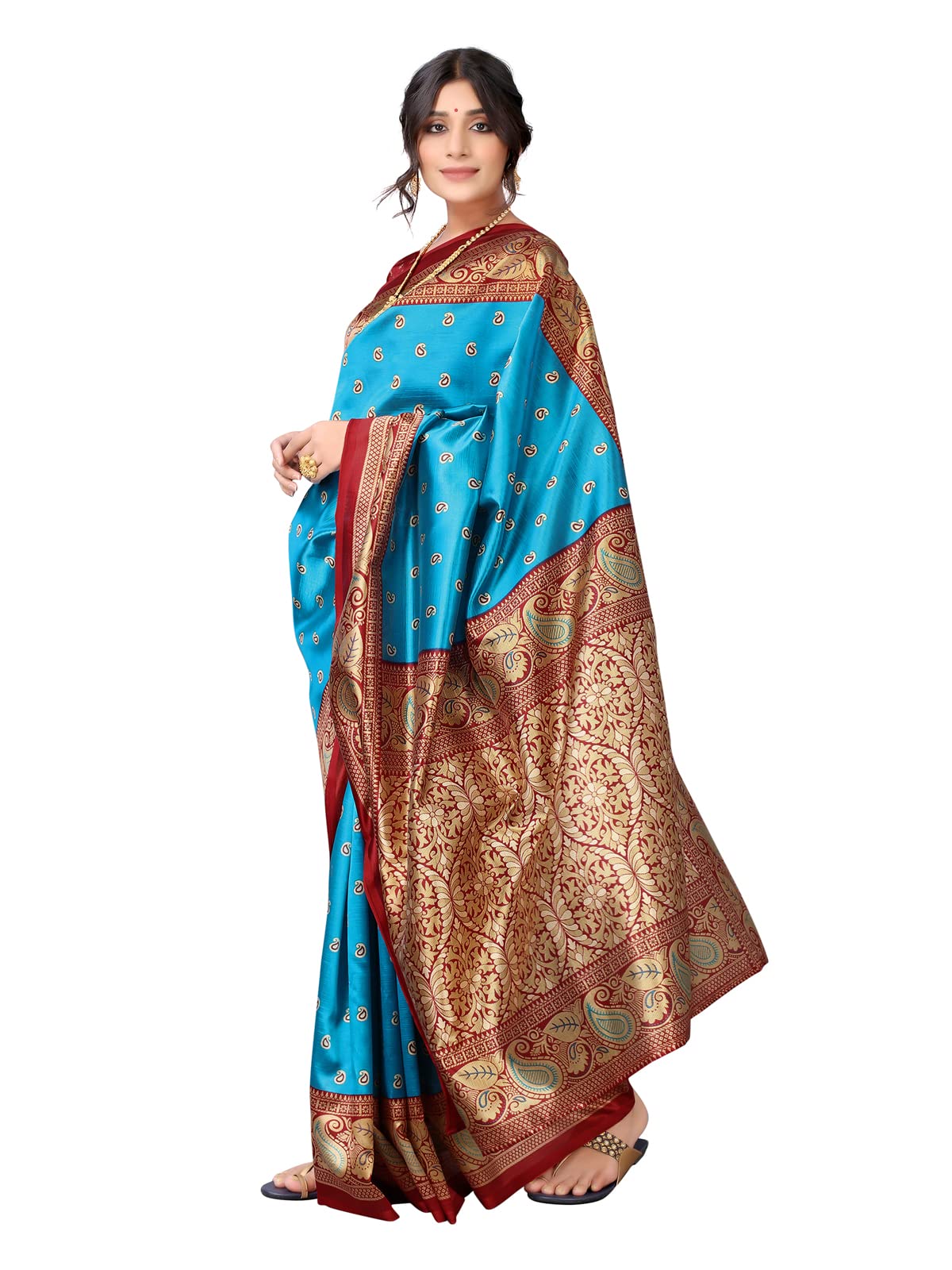 Satrani Women's Printed Poly Silk Saree with Unstitched Blouse Piece