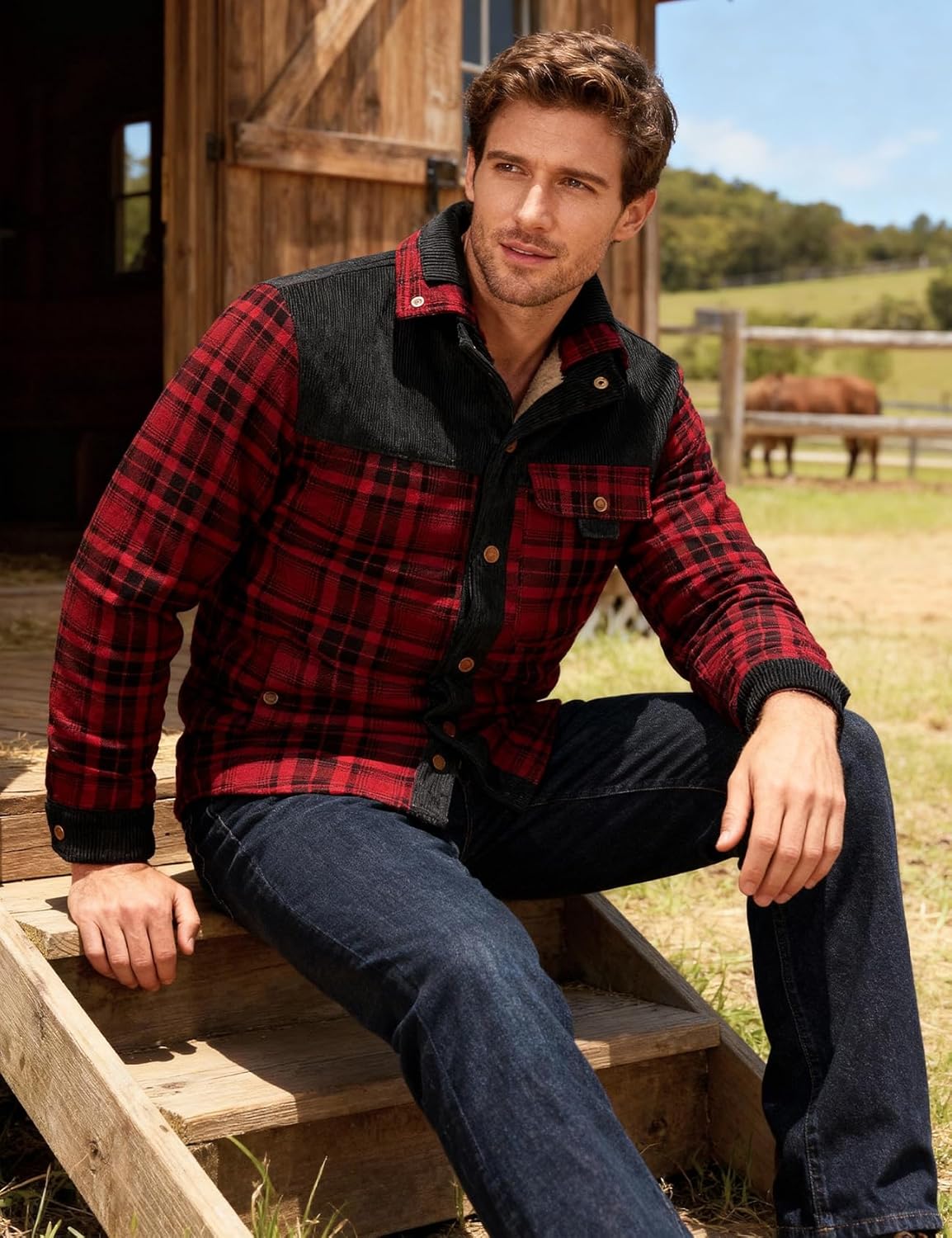 PEHMEA Men's Flannel Shirt Jacket Plaid Sherpa Lined, Warm Fleece Coat for Fall Winter Outdoor - Image 2