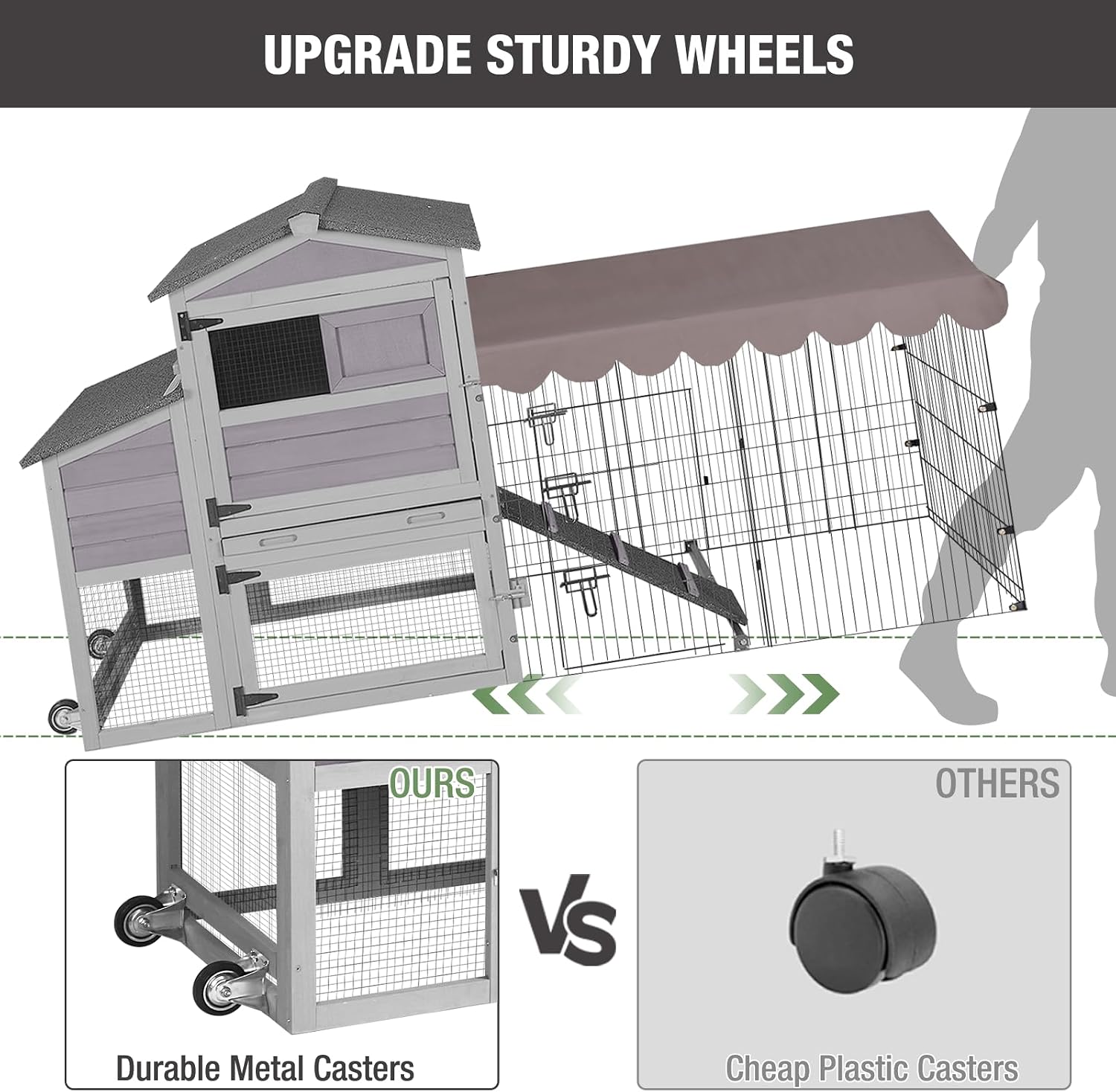 79.1’’ Large Chicken Coops with Wheels, Weatherproof Outdoor Chicken Tractor with Nesting Box, Hen Poultry Cage with Leakproof Slide Out Tray, Wooden Chicken House for 2-4 Chickens